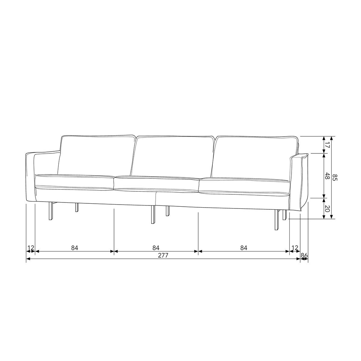 3-Sitzer Sofa Rodeo Honig B: 277cm - Schwarz/Honig, Design, Textil/Metall (277/85/86cm) - Livetastic