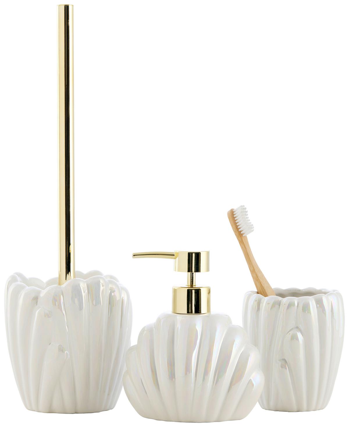 WC-Bürstengarnitur Arielle Weiß/Goldfarben - Perlmutt/Goldfarben, MODERN, Keramik/Kunststoff (11,2/32,5cm) - Mömax