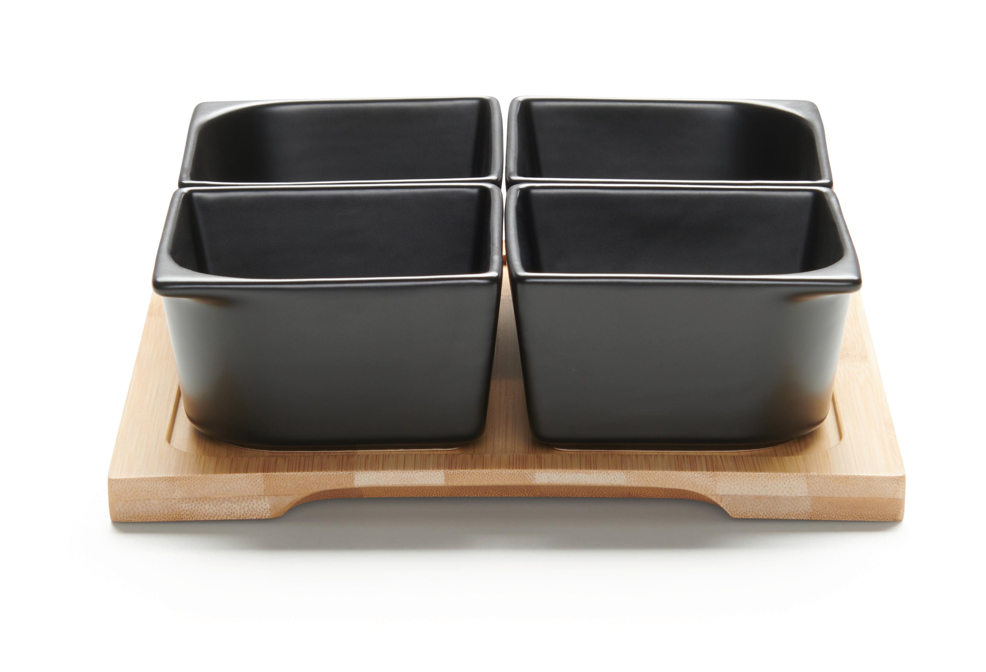 Snackschalenset Tapas 4 Schwarz, 5-teilig - Schwarz, MODERN, Holz/Keramik (20/20/6cm) - Modern Living