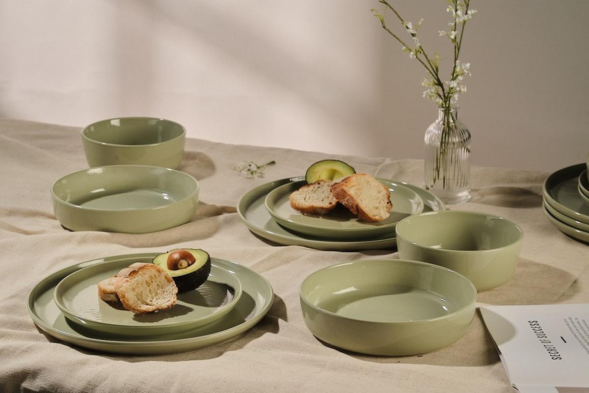 SERWIS OBIADOWO-ŚNIADANIOWY COLORI VERDE - zielony, Trend, ceramika - Novel
