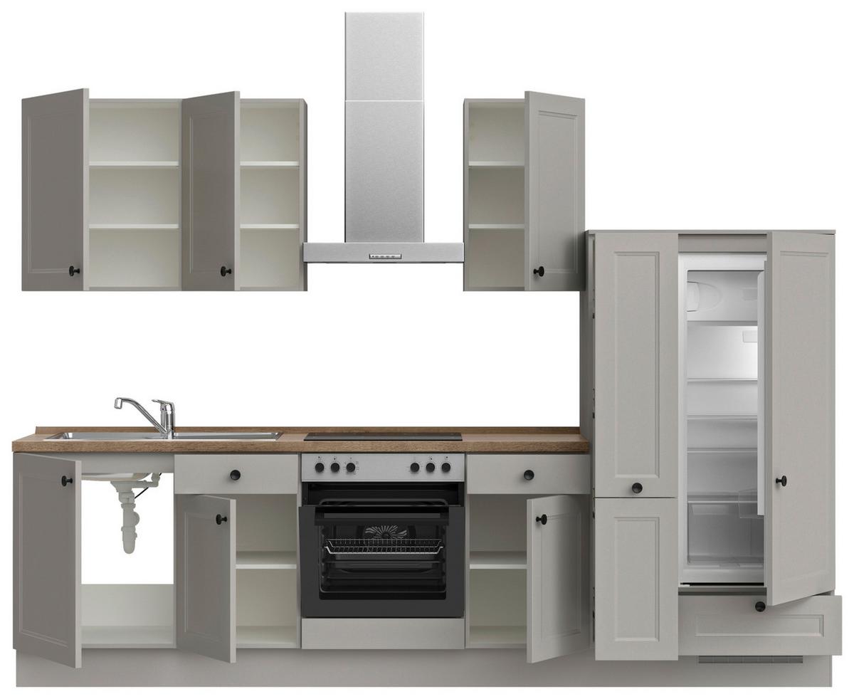 Küchenblock Cascada Low m. Geräten Grau - Eiche dunkel/Schwarz, MODERN, Holzwerkstoff/Metall (300cm) - Nobilia