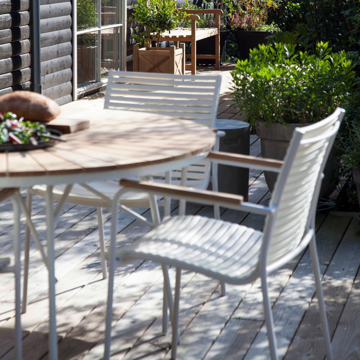 Gartensuhl Mood Weiß/Teak stapelbar - Weiß/Teakfarben, Natur, Holz/Kunststoff (60/84/56cm) - Gardenson