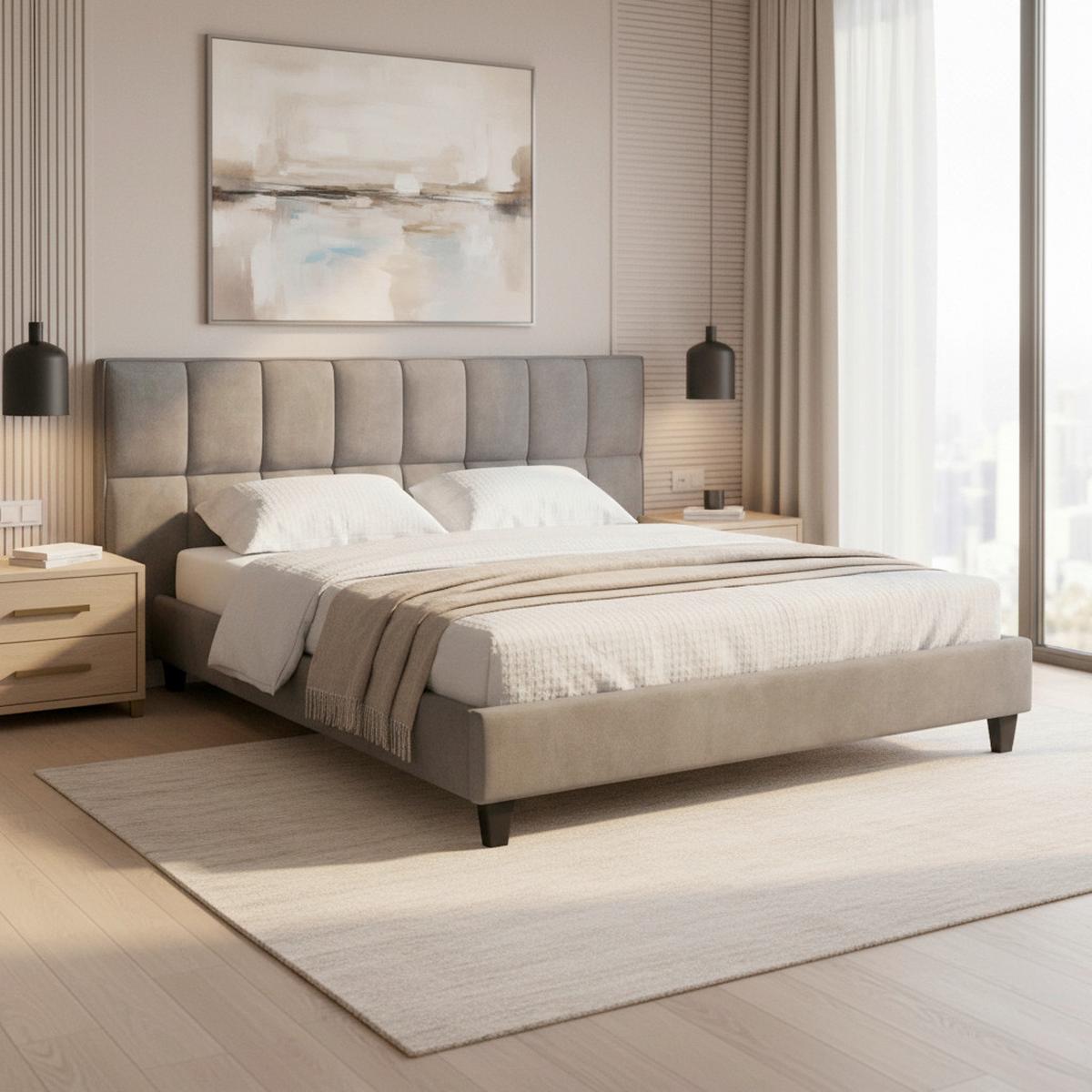 Pat tapițat Valeria cca 180X200 cm gri - gri, Modern, lemn/textil (180/200cm) - Bessagi Home