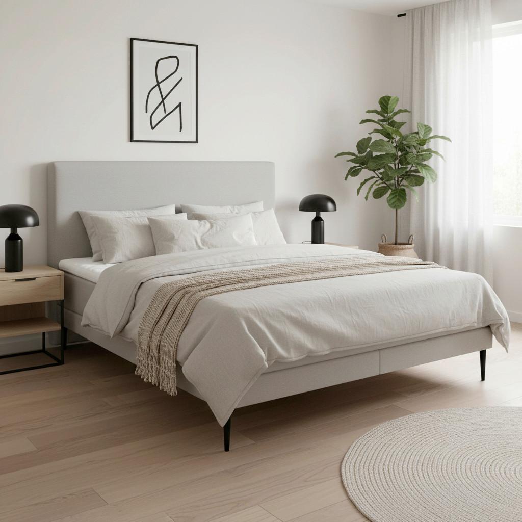 Boxbett Nevada Hellgrau ca. 180x200 cm mit Topper - Hellgrau/Schwarz, MODERN, Holz/Textil (180/200cm) - Bessagi Home