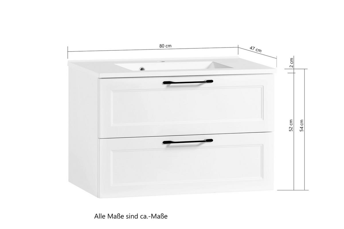 Waschtischkombi Elmau in Weiß/Eiche - Eiche Wotan/Schwarz, ROMANTIK / LANDHAUS, Holzwerkstoff/Stein (80/56/47cm)