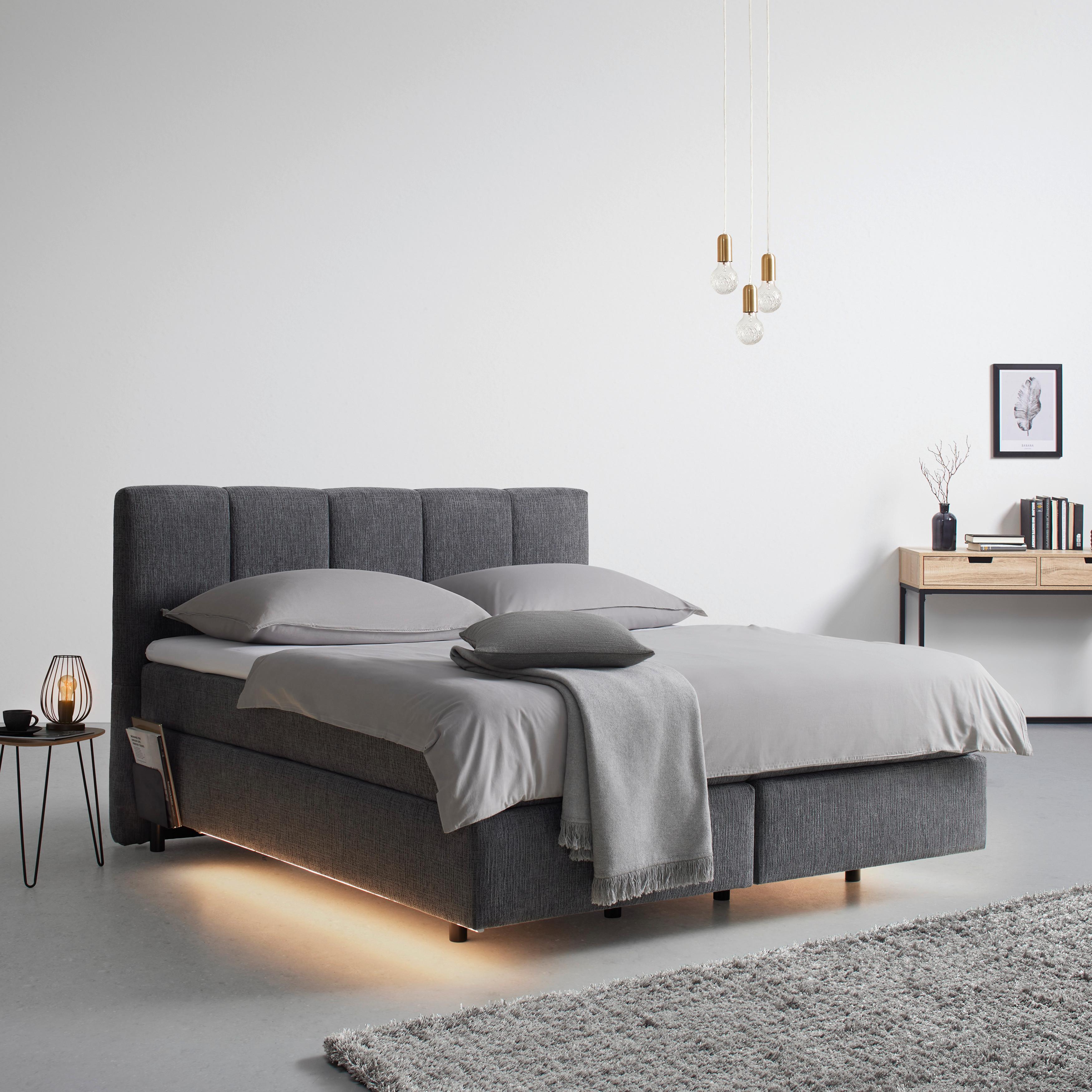 Postelje Boxspring Brooklyn - črna/svetlo siva, Konvencionalno, umetna masa/tekstil (180/200cm) - Premium Living