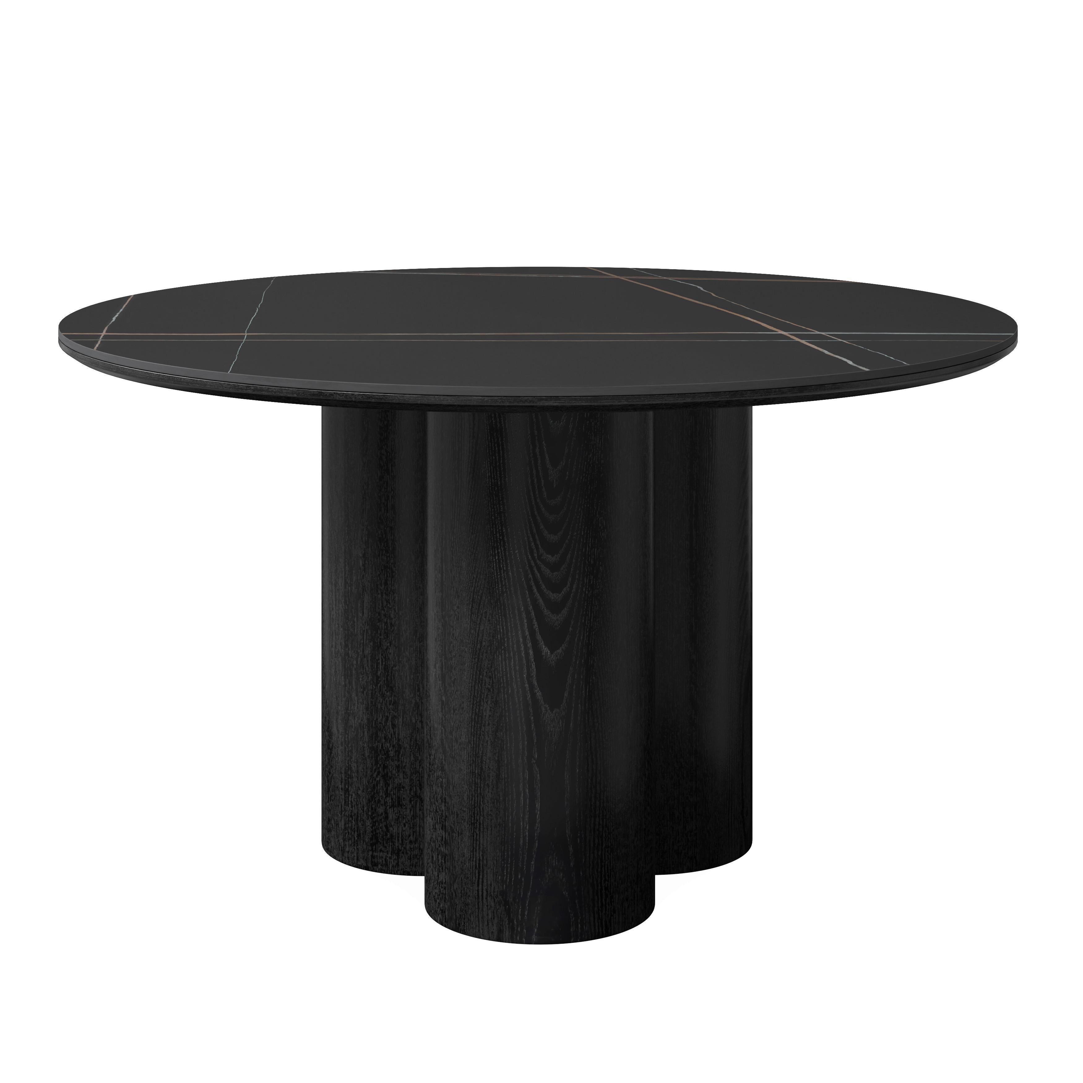 Esstisch Kiano Holz/Keramik Schwarz Ø ca. 130 cm - Schwarz, MODERN, Holz/Keramik (130/75cm) - Bessagi Home