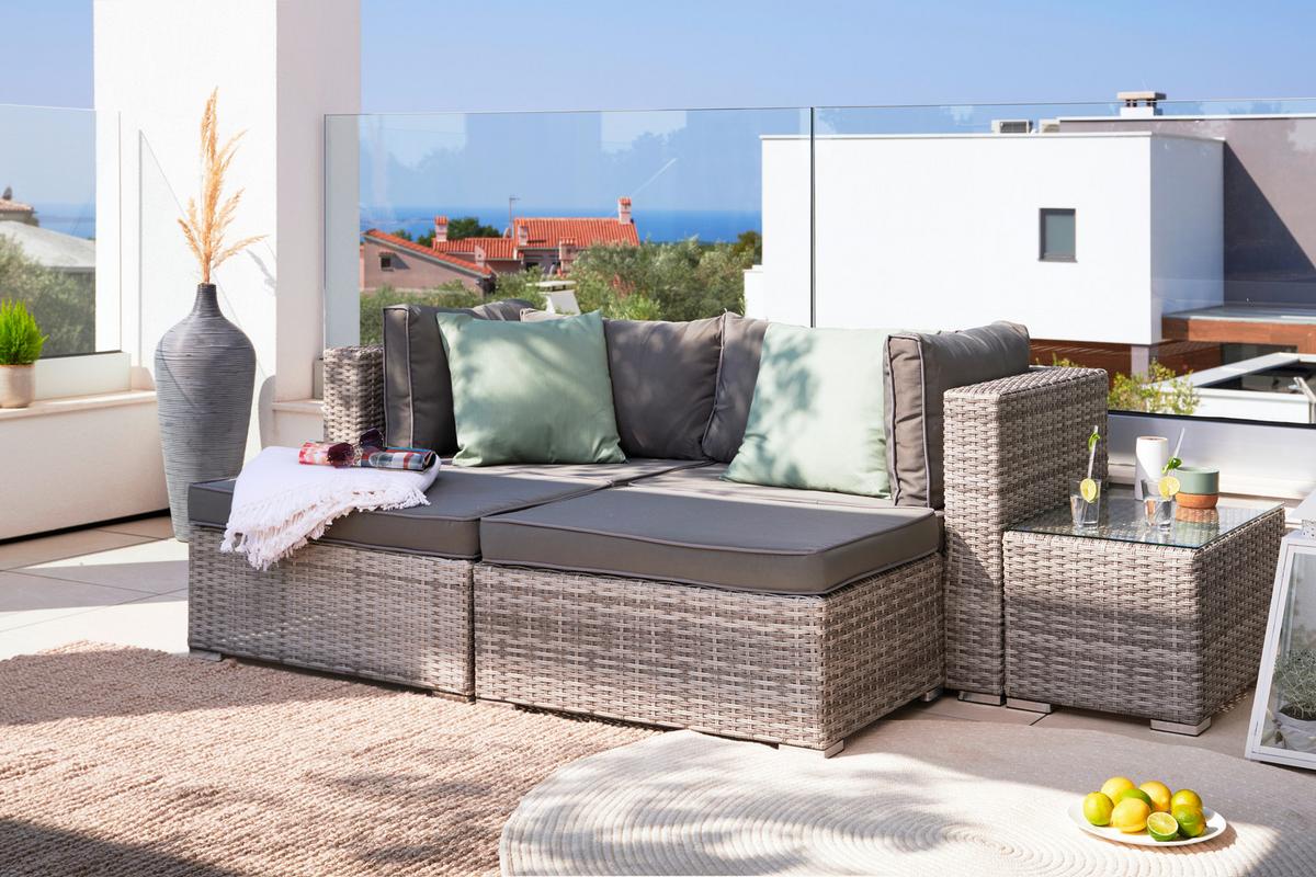 Loungegarnitur Parga in Grau - Grau, Modern, Glas/Kunststoff - Mömax