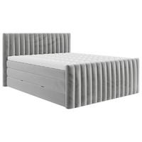 Boxspringbett Simon in Hellgrau ca. 160x200cm - Hellgrau/Schwarz, KONVENTIONELL, Holzwerkstoff/Kunststoff (160/200cm) - Premium Living