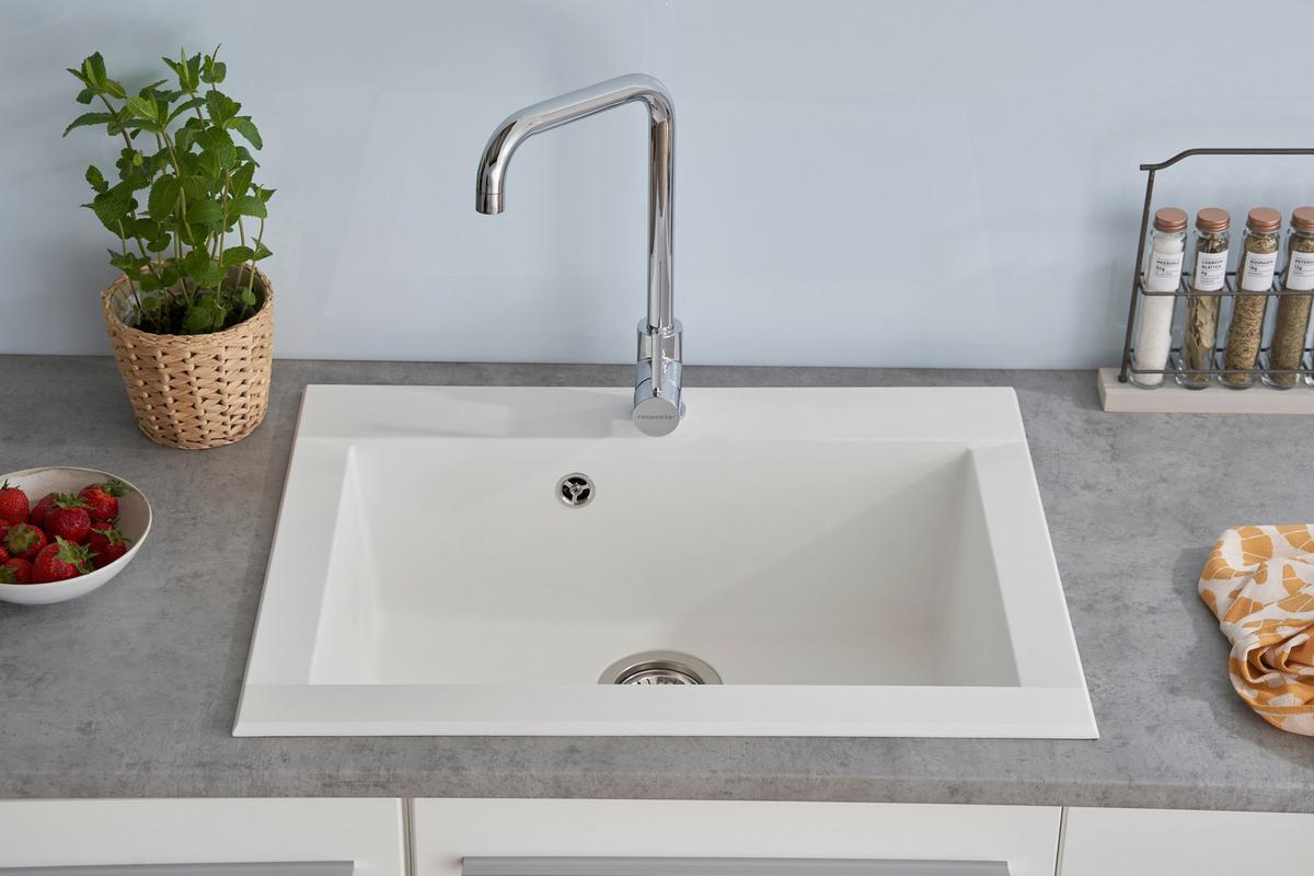 Einbauspüle Ohio ca. 66x21x50 cm Weiß - Weiß, Trend, Glas/Kunststoff (66/21/50cm) - Respekta