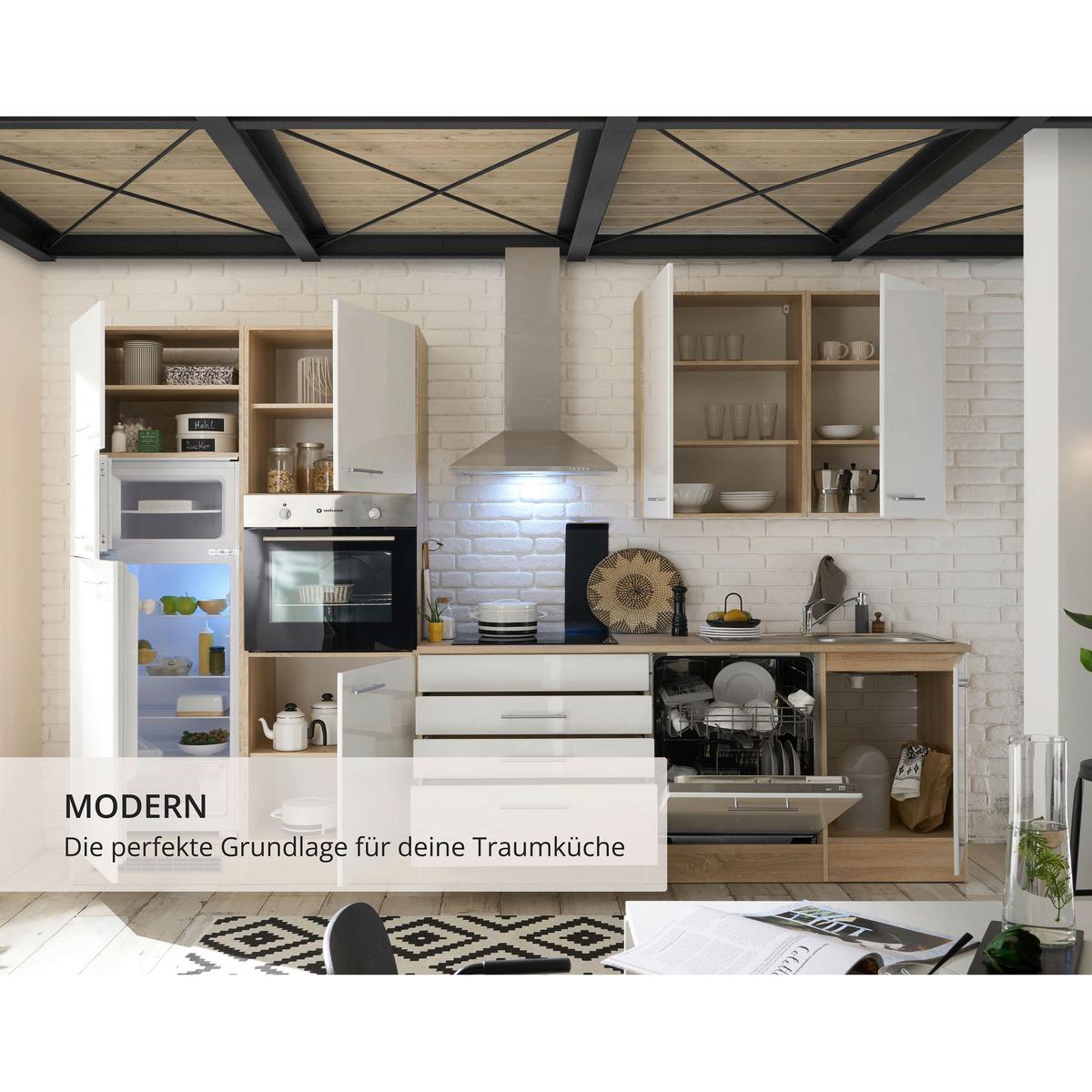 Moderen Kuhinjski Blok Brez Aparatov Laurel, Bela, Hrast - bela/hrast sonoma, Moderno, leseni material (310cm) - MID.YOU