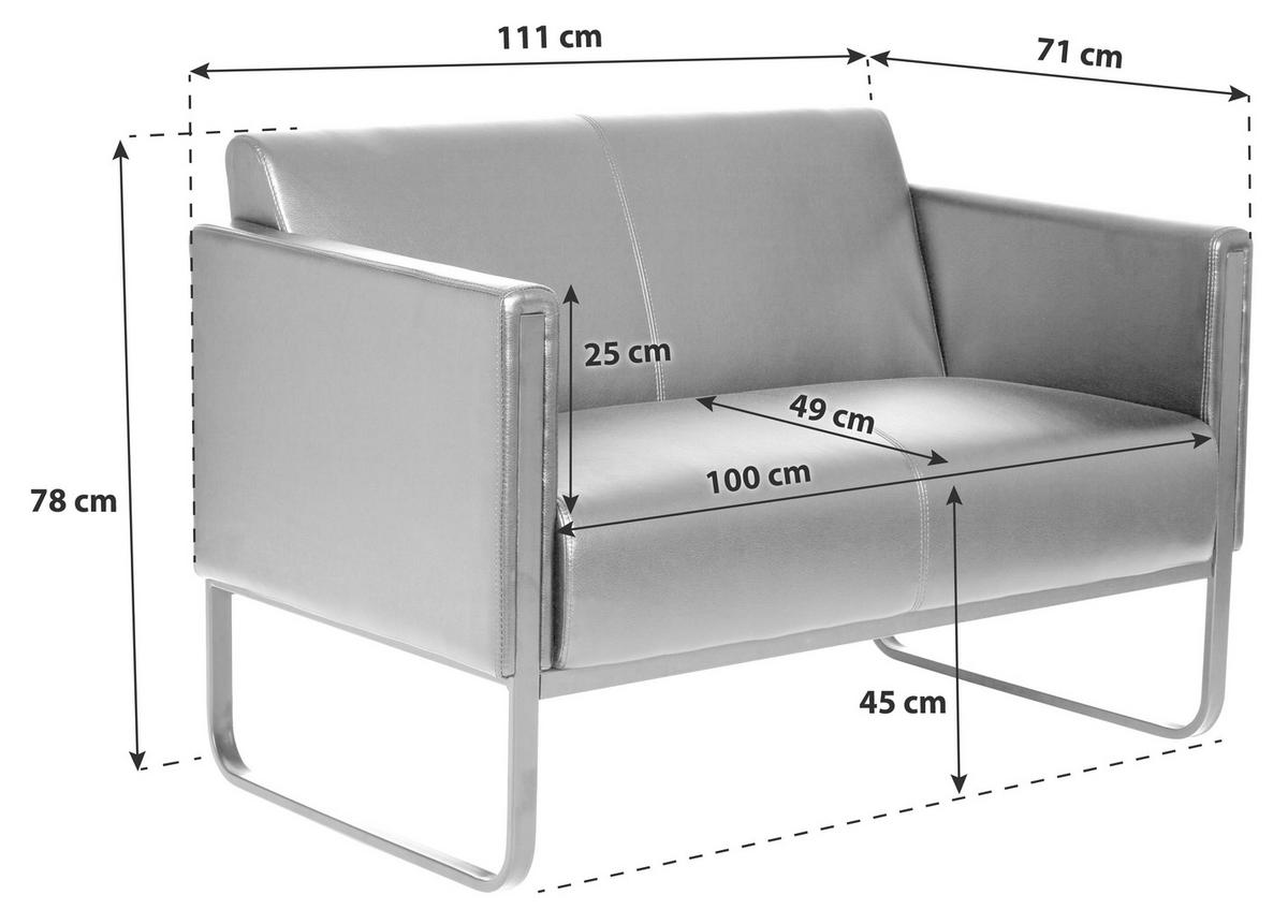 2-Sitzer-Sofa Bali Black Schwraz Lederlook - Schwarz, MODERN, Textil/Metall (111/78/71cm) - MID.YOU