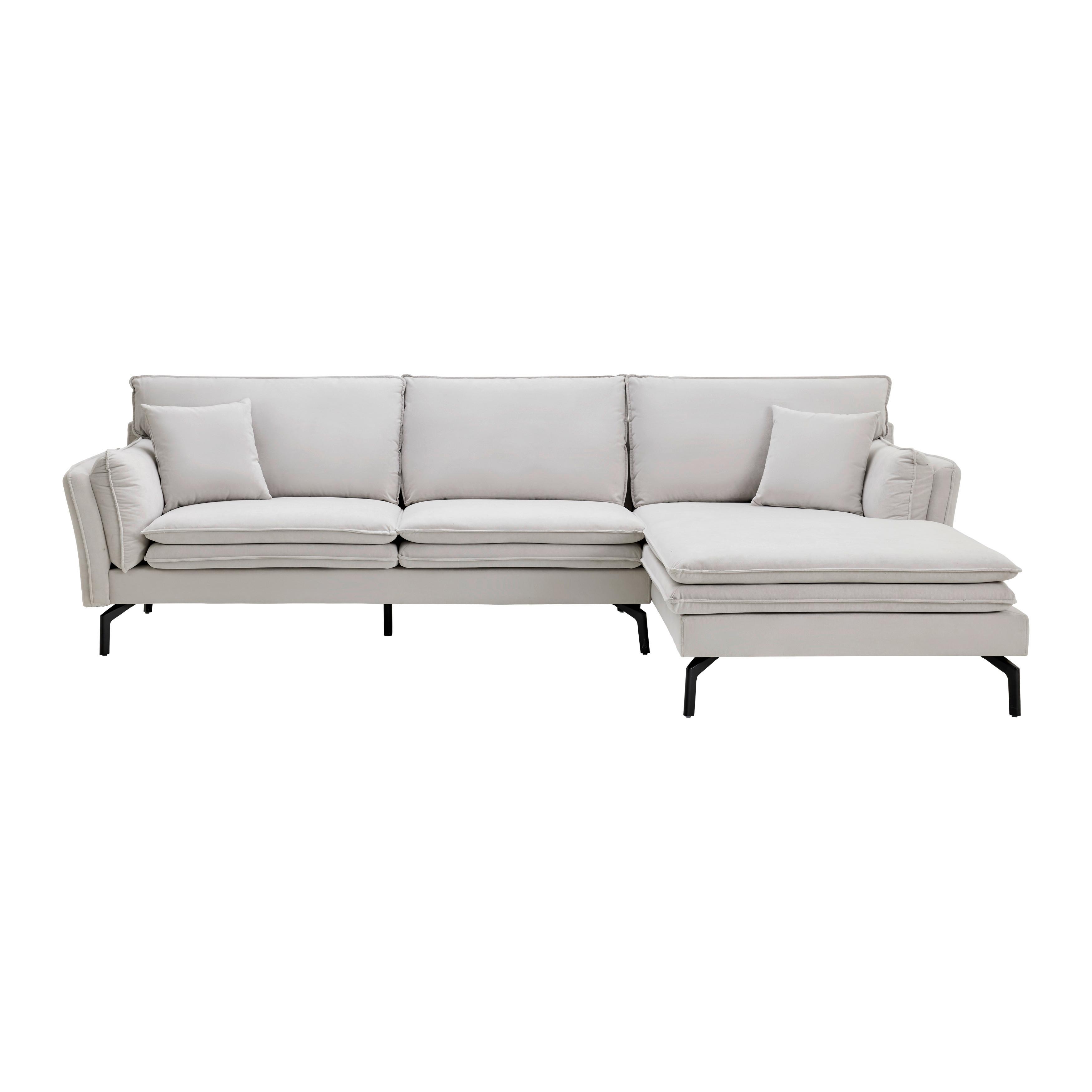 Wohnlandschaft Lani Hellgrau Samt - Hellgrau/Schwarz, MODERN, Holz/Textil (296/86/89-170cm) - Bessagi Home