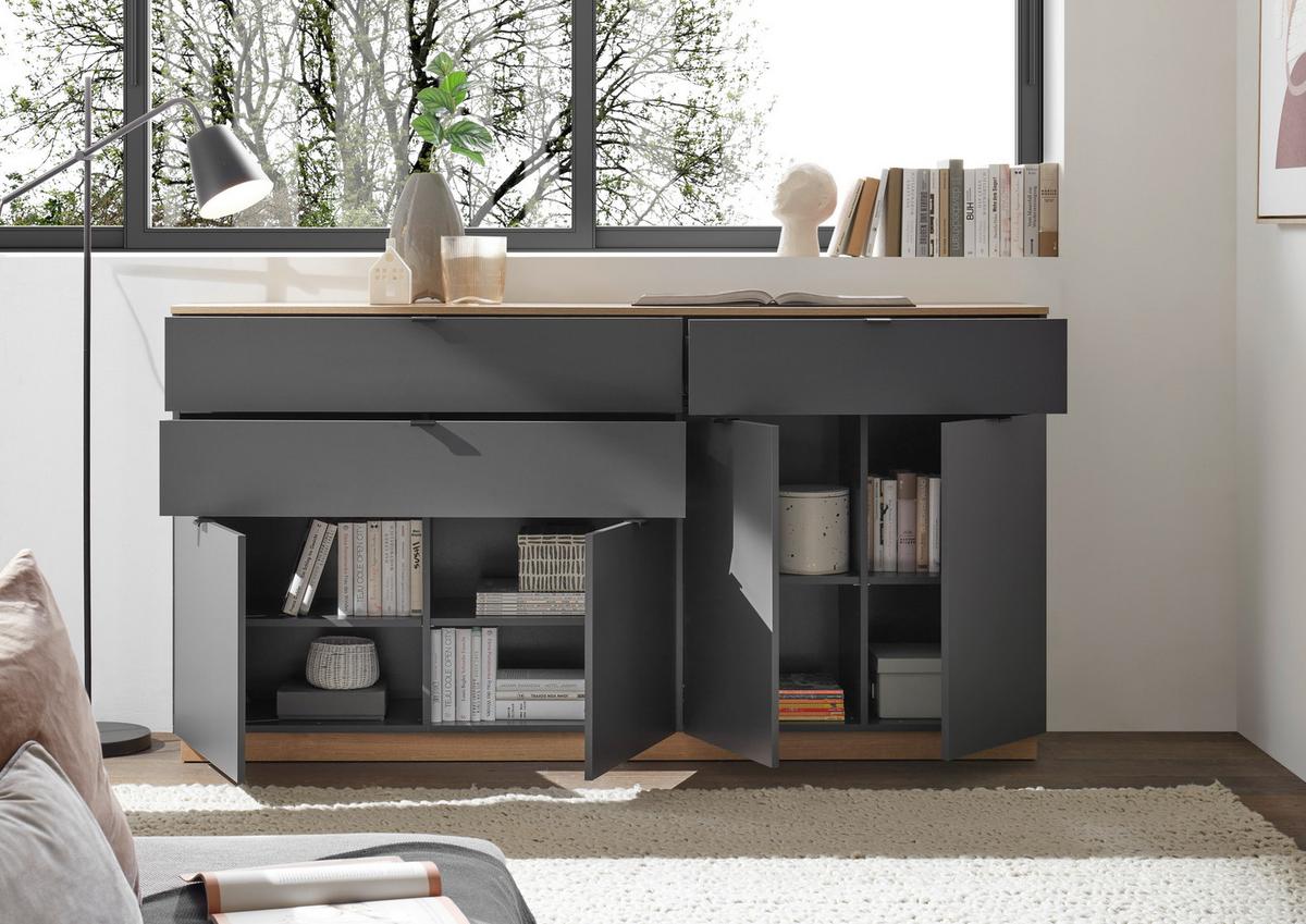 Široka Komoda Vince Ii, Antracit, Barva Hrasta - črna/barve hrasta, Trend, umetna masa/leseni material (191/100/38cm) - Livetastic