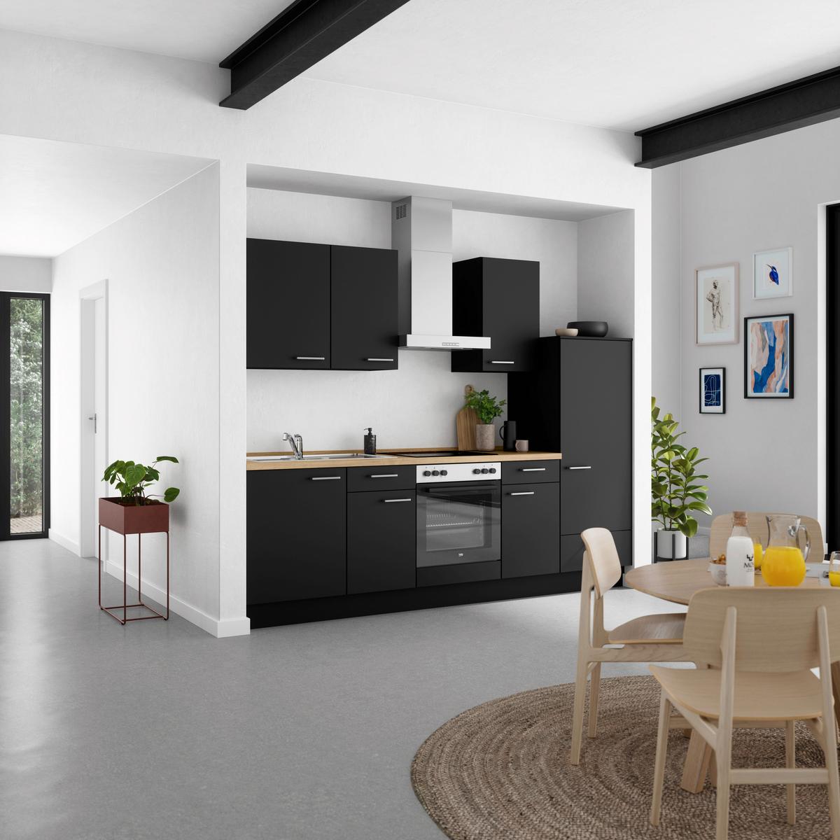 Küchenblock Touch Low m. Geräten Schwarz - Edelstahlfarben/Eichefarben, MODERN, Holzwerkstoff/Metall (270cm) - Nobilia