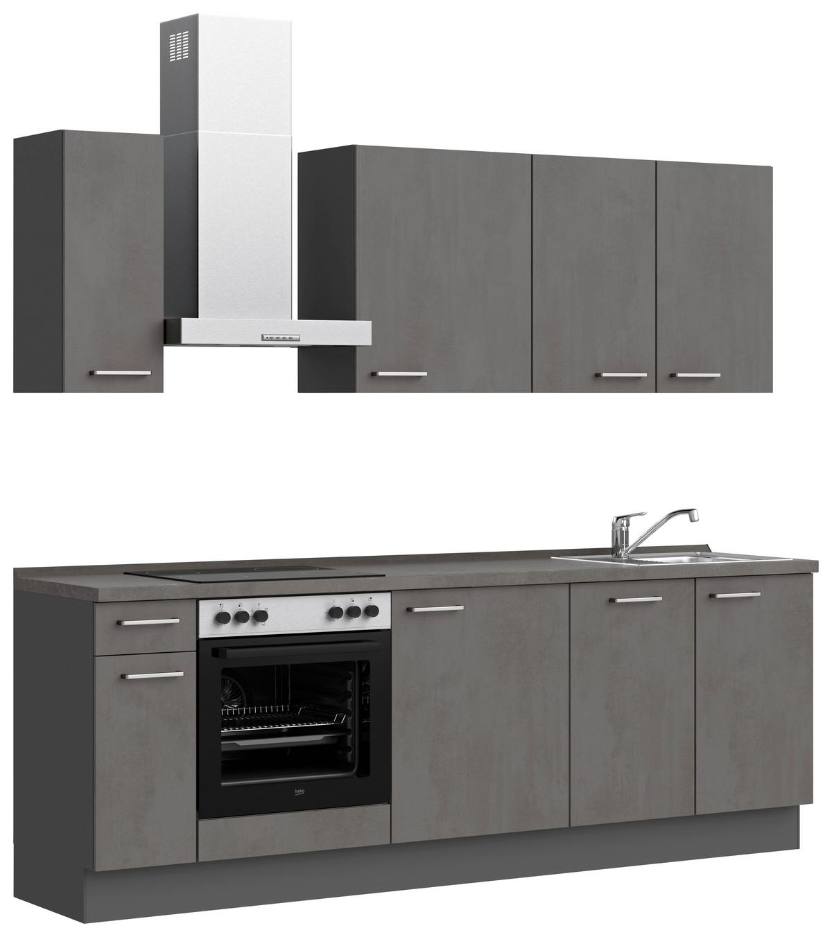 Küchenblock Riva Low m. Geräten Schieferfarben - Schieferfarben/Edelstahlfarben, MODERN, Holzwerkstoff/Metall (240cm) - Nobilia