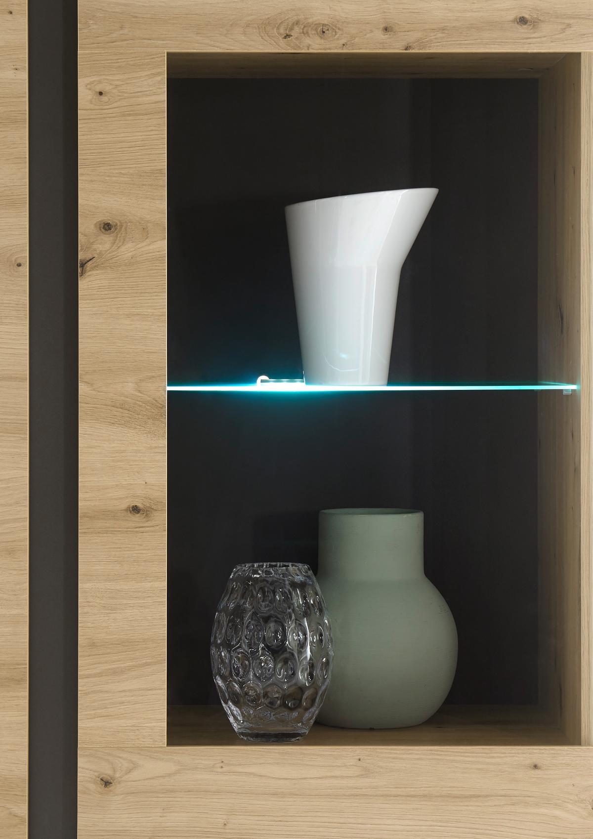 Wohnwand Clair Grau/Eiche Artisan - Eiche Artisan/Grau, Design, Glas/Holzwerkstoff (340/194/40cm) - MID.YOU