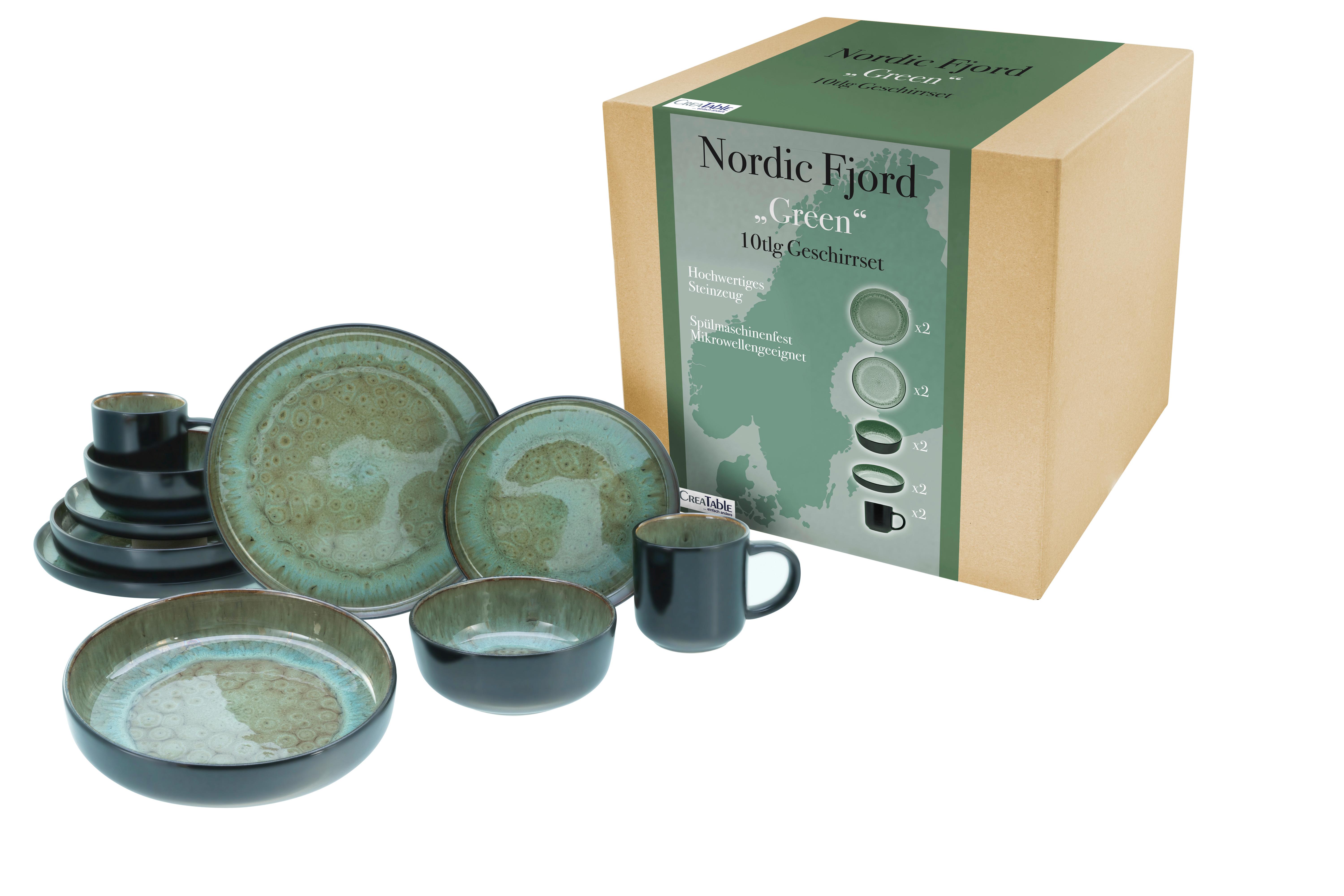 Kombinirani Servis Nordic Fjord Green, 10-Delni - zelena, Trend, keramika - Creatable