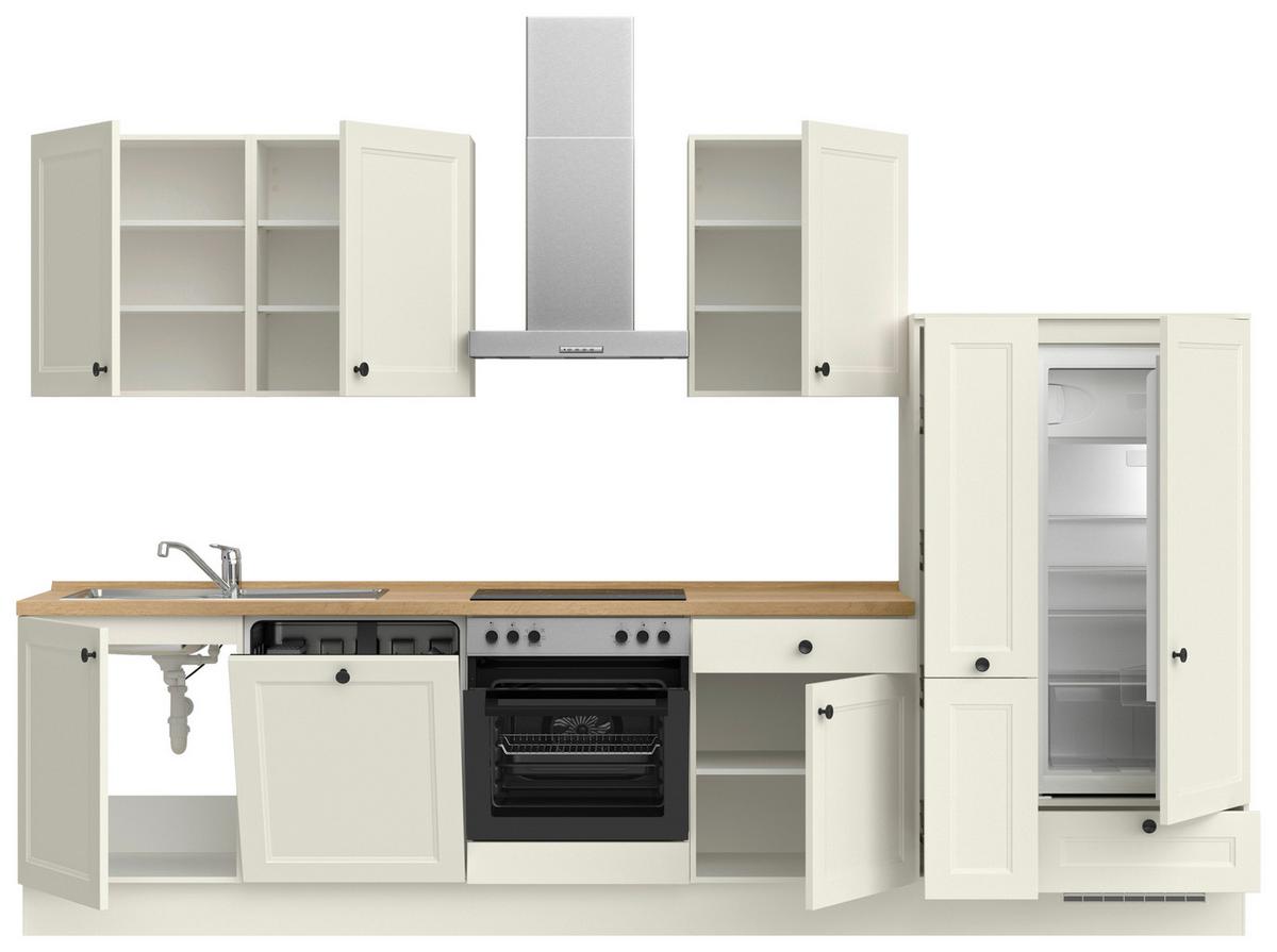 Küchenblock Cascada Low m. Geräten Weiß - Eichefarben/Schwarz, MODERN, Holzwerkstoff/Metall (330cm) - Nobilia