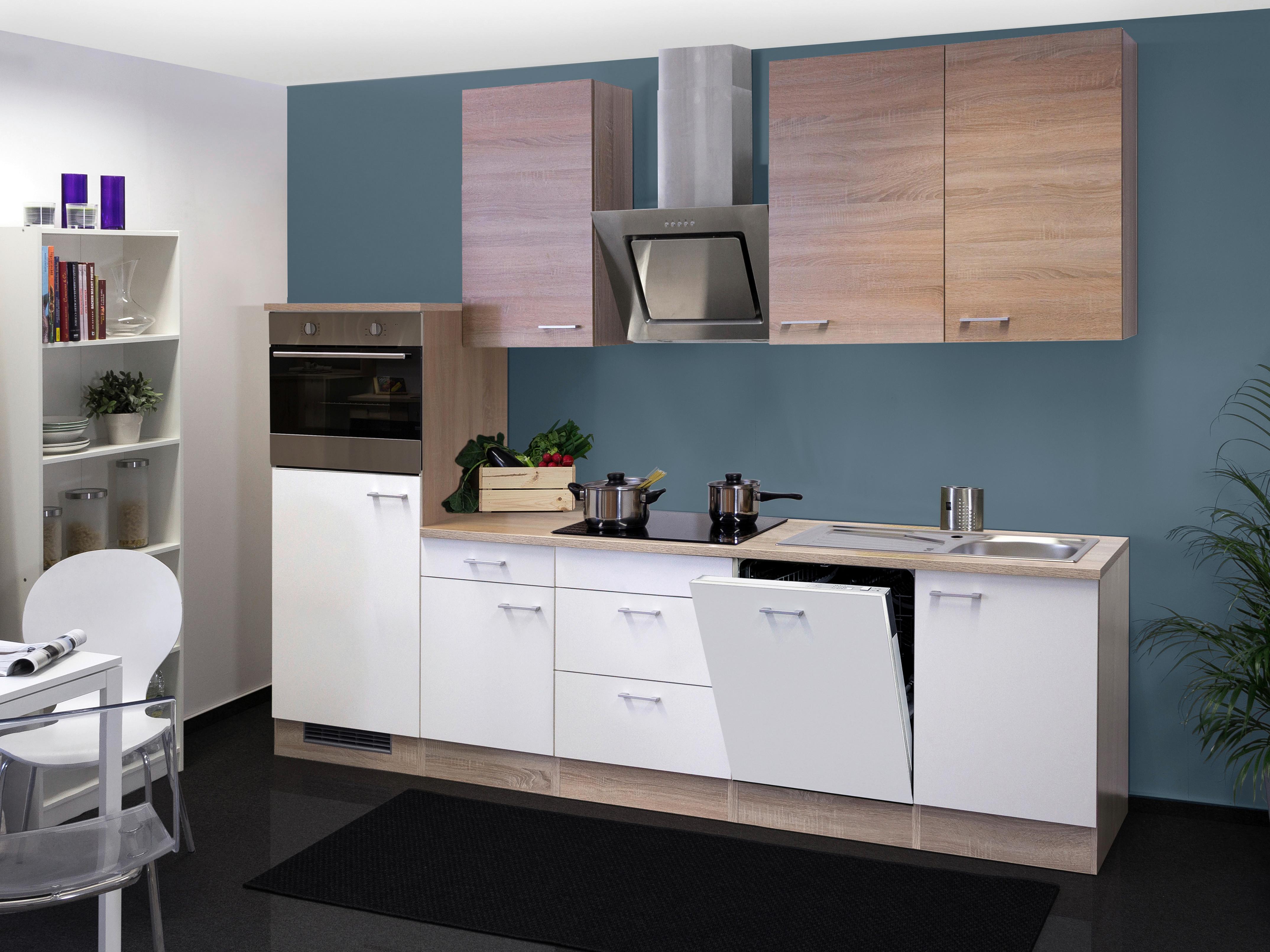 Kuhinjski Blok Z Aparati Samoa, Bela, Barva Hrasta - bela/barve aluminija, Moderno, umetna masa/leseni material (280cm) - FlexWell
