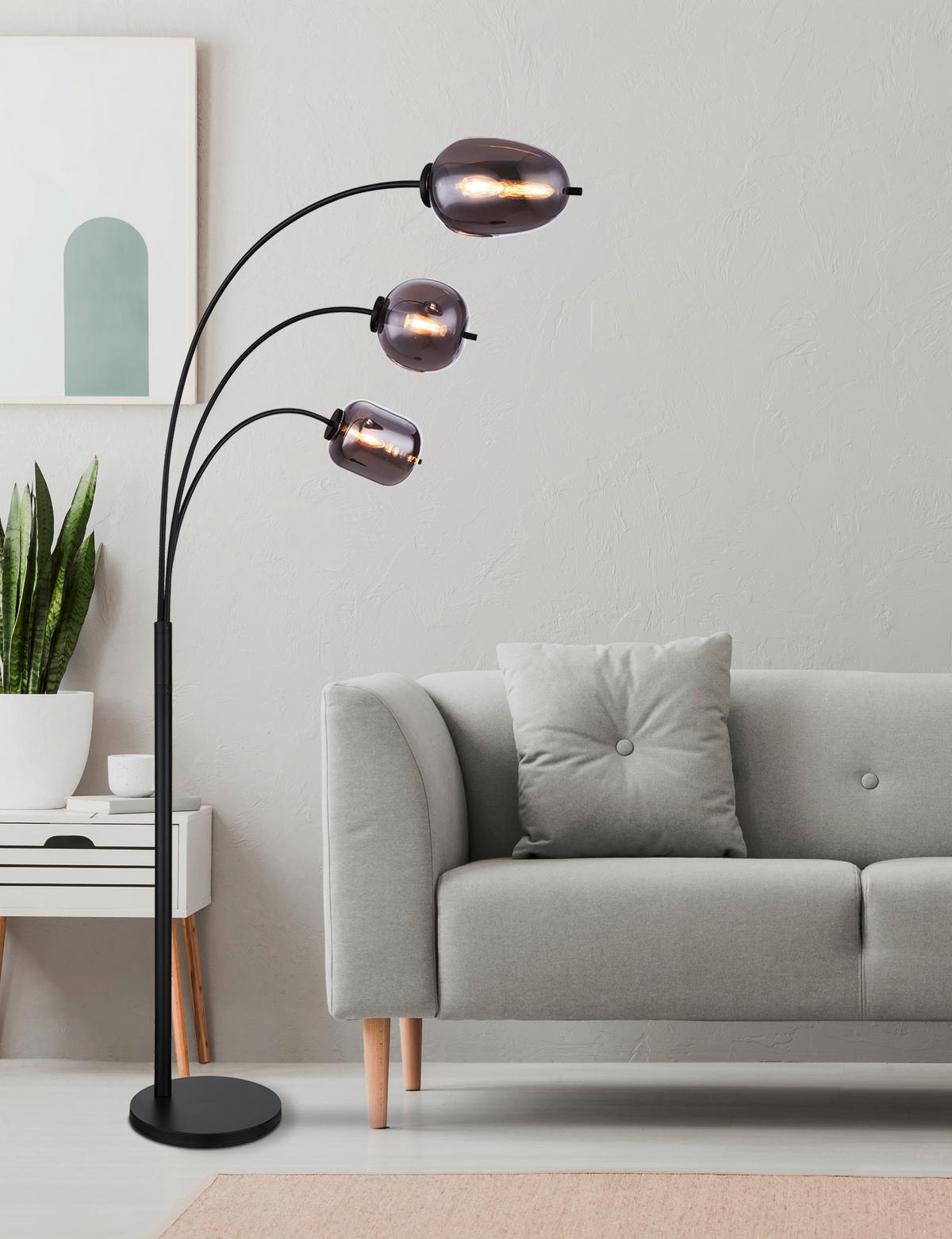 BOGENLEUCHTE 15345-3S  BLACKY - Schwarz/Grau, Design, Glas/Metall (80/60/175cm)