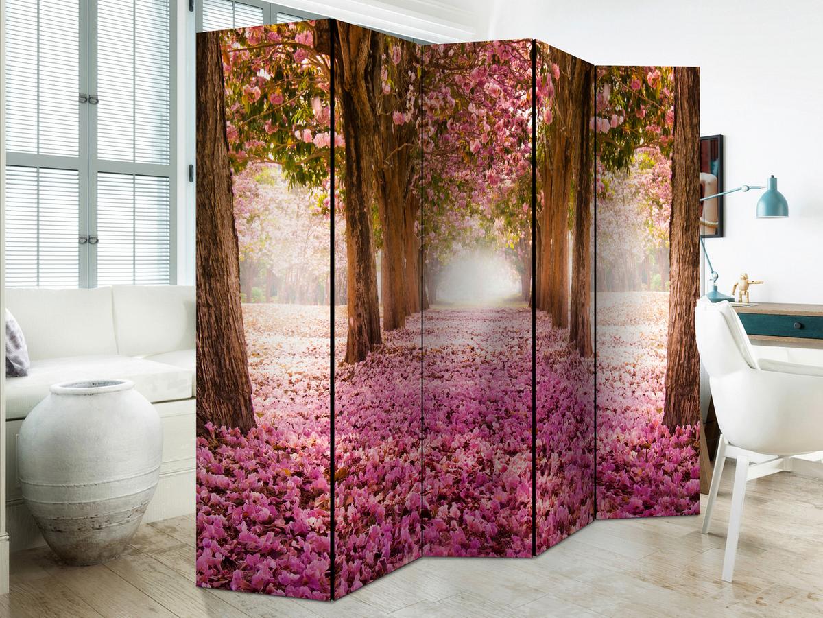 Paravan Pink Grove I, 5-Delni, Enostranski - pink/rjava, Basics, tekstil/les (225/172/3cm) - artgeist