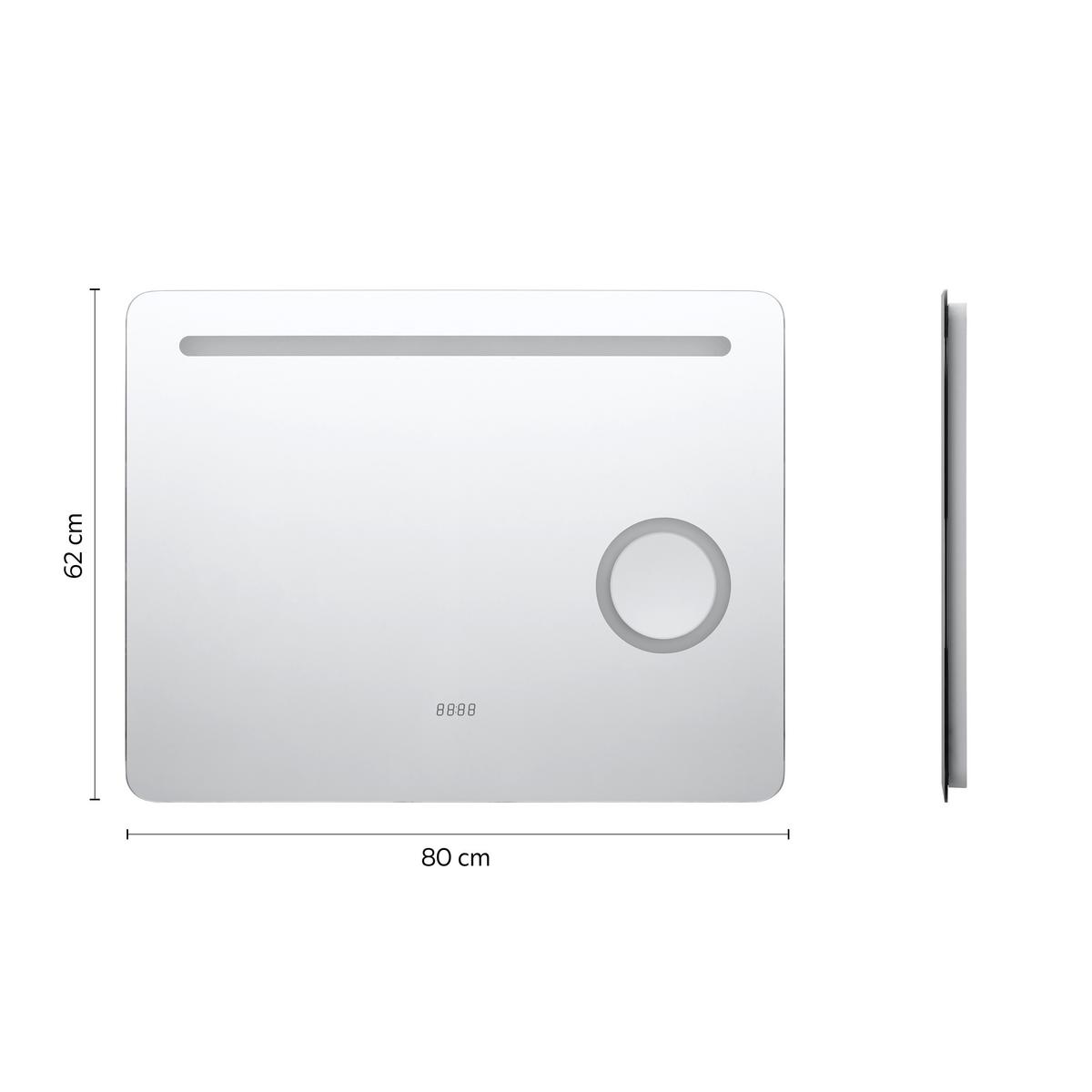Wandspiegel Silberfarben inkl. LED 'Mirror' - Silberfarben/Grau, Basics, Glas/Holzwerkstoff (80/62/10cm)