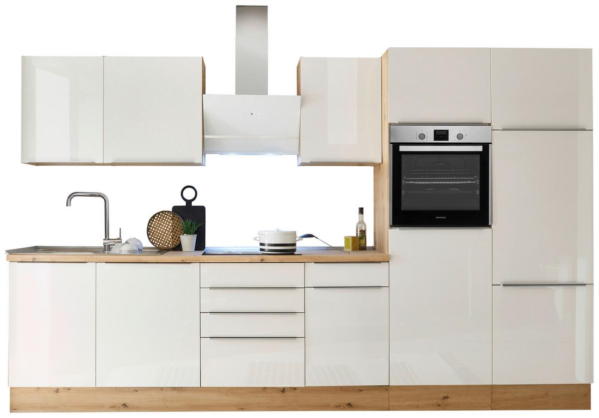 Küchenblock Marleen m. Geräten Weiß B: ca. 340 cm - Weiß Hochglanz/Alufarben, LIFESTYLE, Holzwerkstoff/Kunststoff (340cm) - Respekta