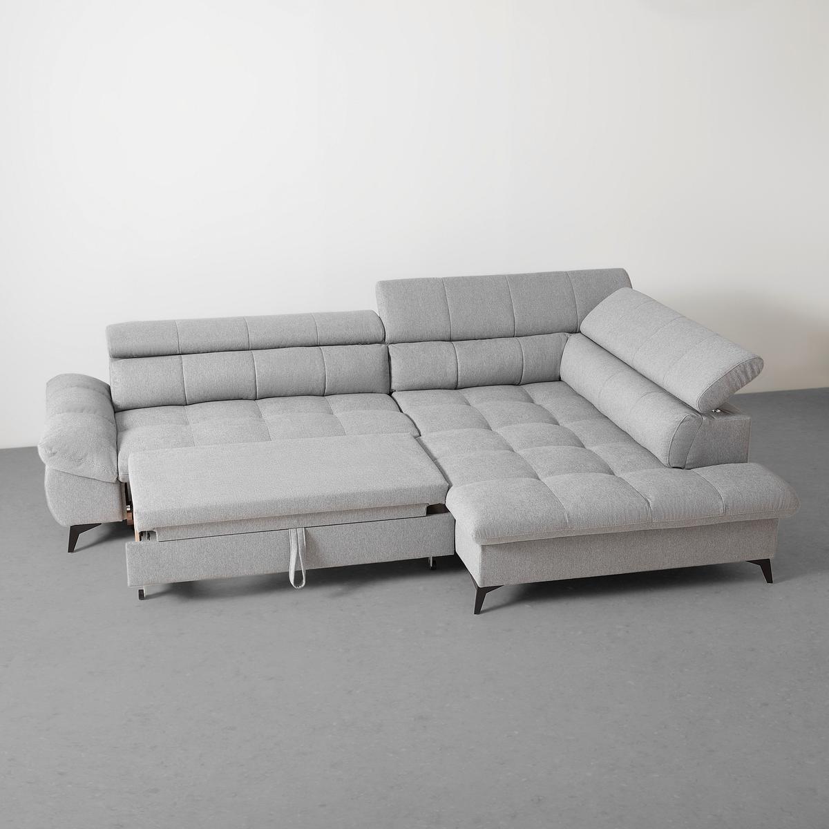 Wohnlandschaft Alberto Hellgrau mit Bettfunktion - Hellgrau/Schwarz, MODERN, Textil/Metall (296/201cm) - Mömax