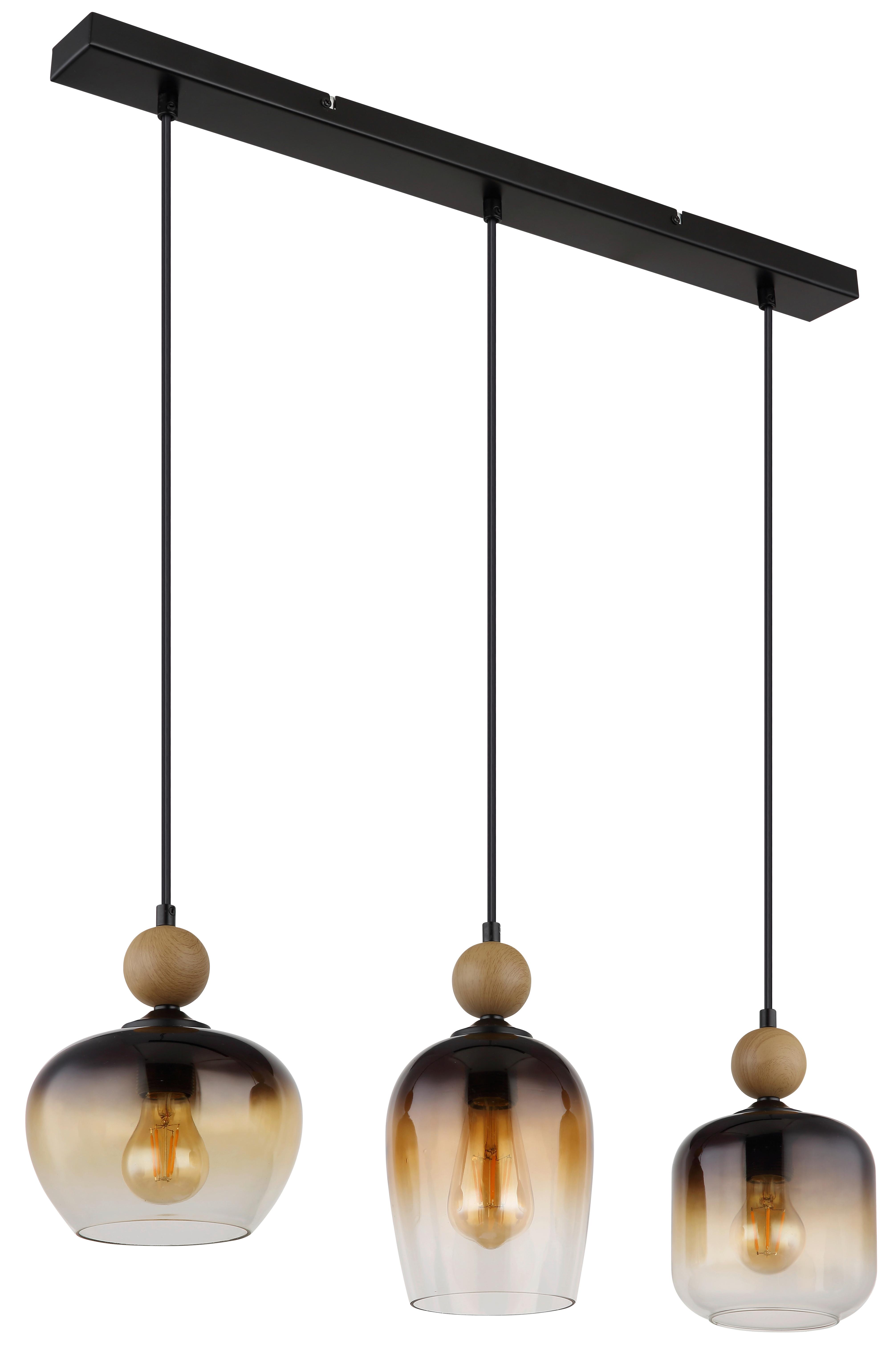 Hängeleuchte Commy Klar/Schwarz/Braun max. 40 W - Klar/Dunkelbraun, Basics, Glas/Metall (72/18/120cm) - Globo
