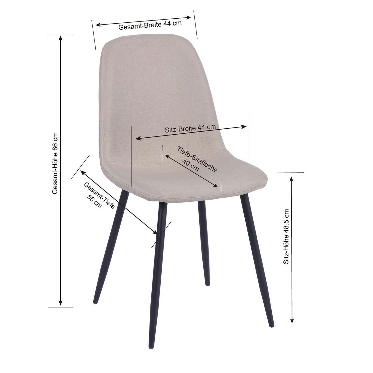 Stol Mona, Bež, Črne Noge - črna/bež, Moderno, kovina/tekstil (44/87/56cm)