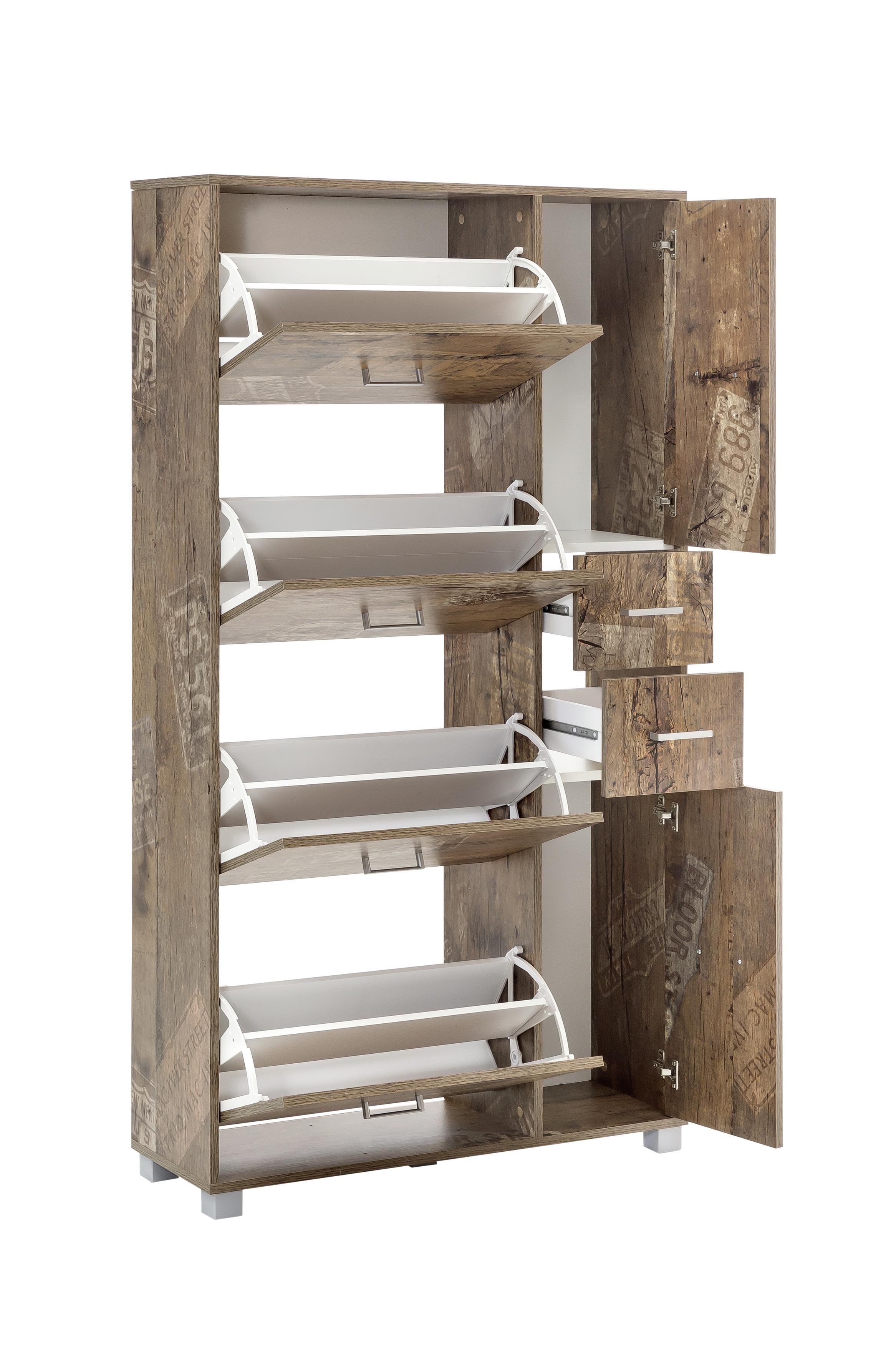 Schuhschrank "Pisa" , eiche - Eichefarben/Silberfarben, Basics, Holzwerkstoff/Kunststoff (88,4/163,7/30cm) - MID.YOU
