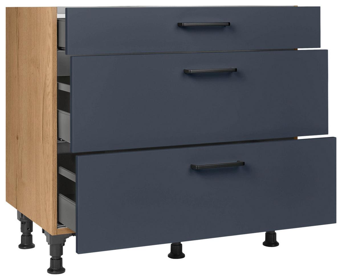 Kochfeldumbauschrank Easytouch Blau - Blau/Eichefarben, MODERN, Holzwerkstoff/Metall (90,0/87,0/56,0cm) - Nobilia