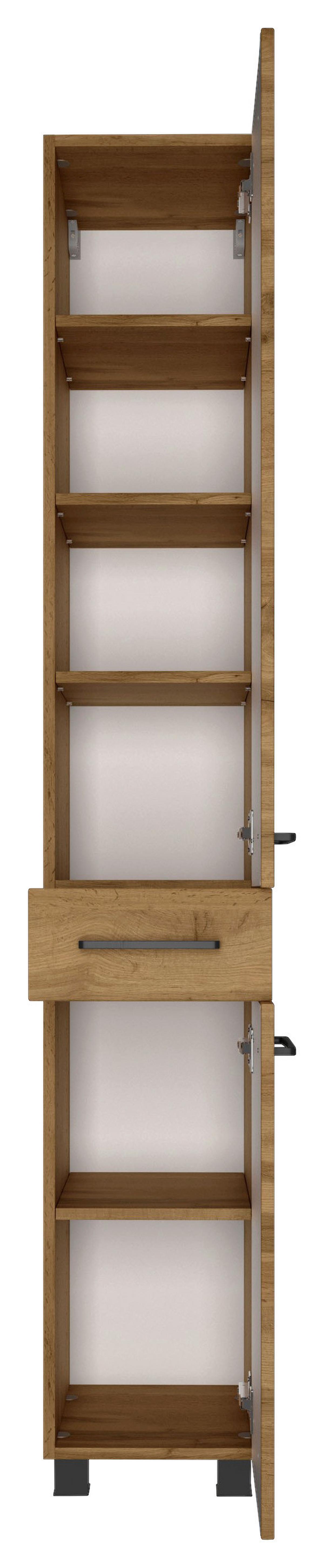 Hochschrank "Manchester" B: 30 cm Eiche Wotan Dekor - Eichefarben/Schwarz, MODERN, Holzwerkstoff/Metall (30/180/35cm) - Held