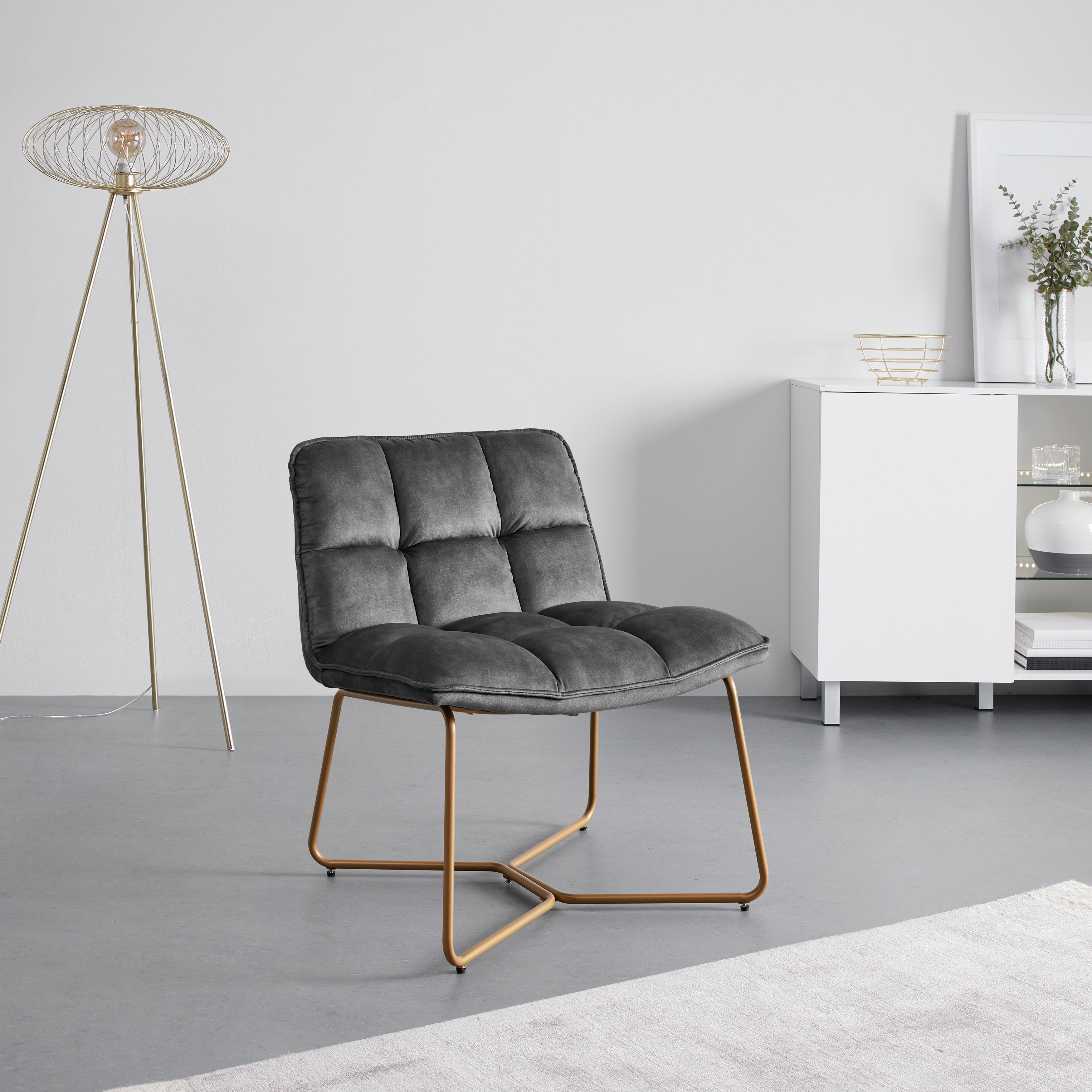 Relaxsessel Rina Grau Samt Gepolstert - Goldfarben/Grau, MODERN, Holz/Textil (67/76,5/69,5cm) - Bessagi Home