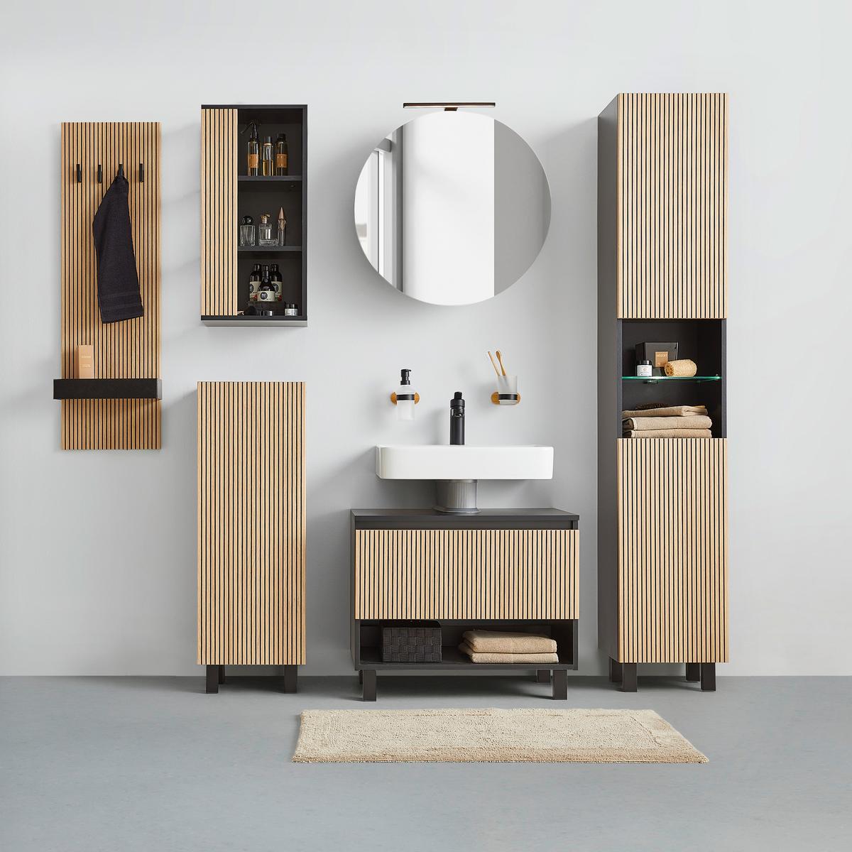 Hochschrank Venezia in Schwarz/Eichefarben - Eichefarben/Schwarz, Lifestyle, Glas/Holzwerkstoff (35/195/32cm) - Mömax