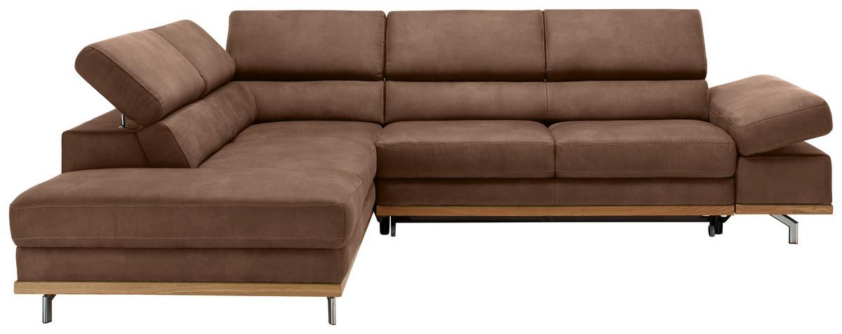 Wohnlandschaft Carmen Braun mit Bettfunktion - Chromfarben/Braun, KONVENTIONELL, Holz/Textil (226/93/292cm) - Based