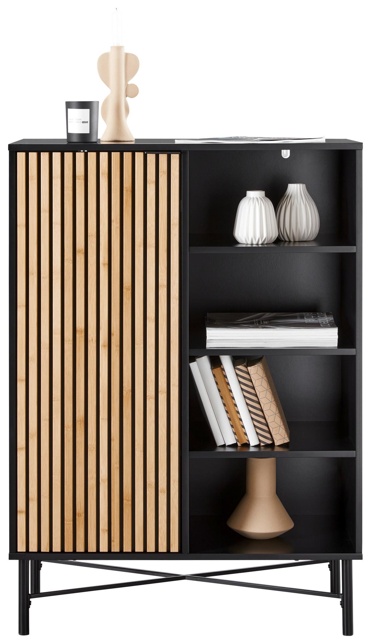 Kommode Madrid Schwarz/Naturfarben massiv - Eichefarben/Schwarz, Modern, Holz/Holzwerkstoff (80/114/40cm) - Mömax