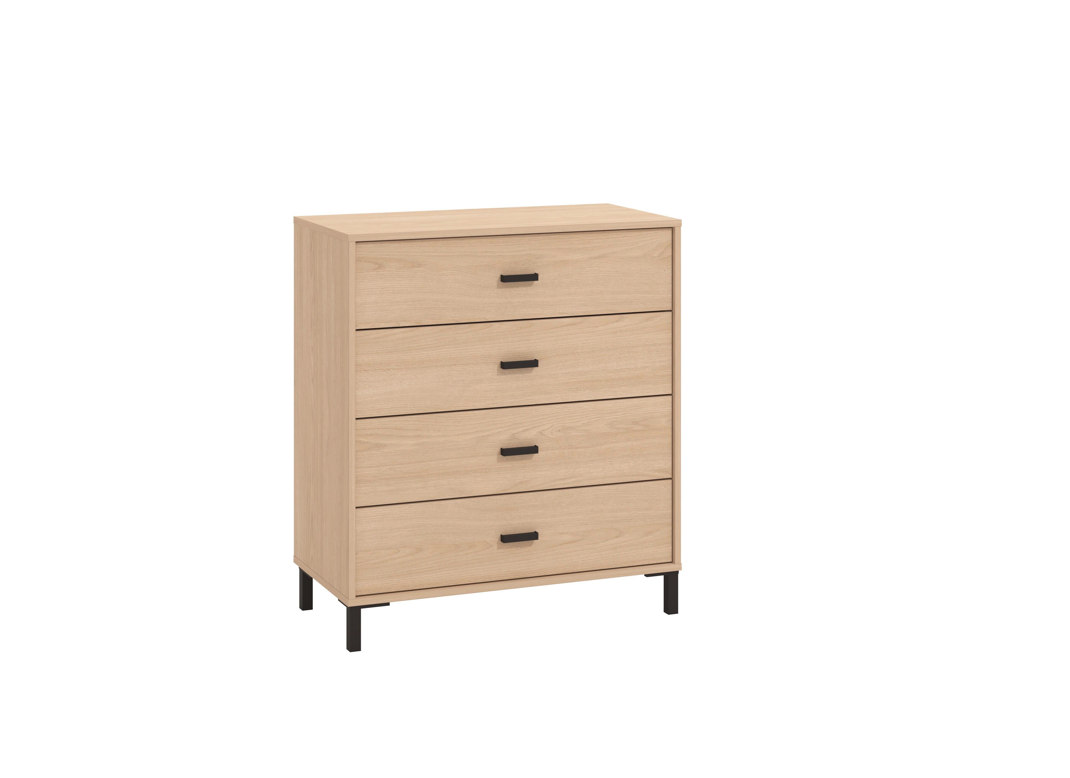 Komód 4 Fiók Arbela - fekete/tölgyfa, Modern, műanyag/faalapú anyag (80/90/40cm)