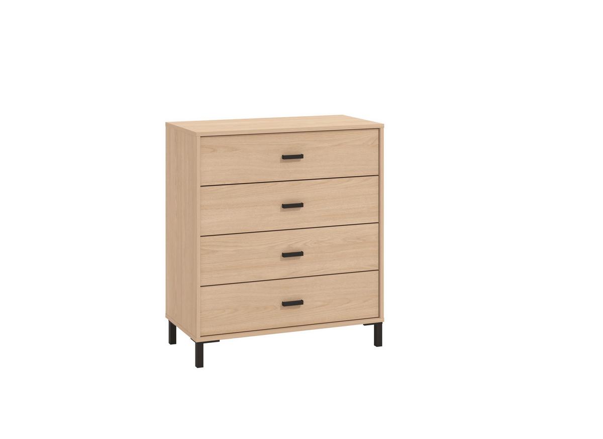 Komód 4 Fiók Arbela - tölgyfa színű/fekete, Modern, műanyag/faalapú anyag (80/90/40cm)