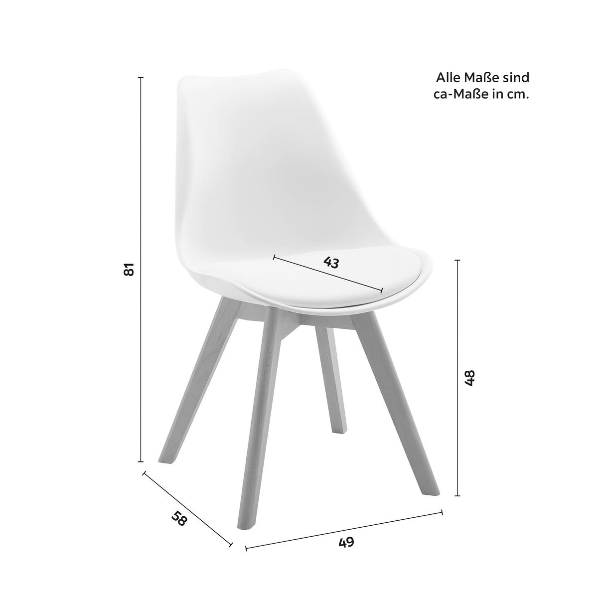 Stol Judy, Bela - bela/barve bukve, Moderno, umetna masa/tekstil (49/81/58cm) - Bessagi Home