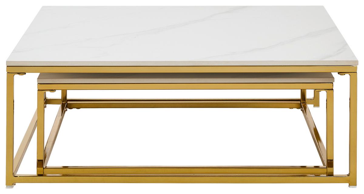 ZESTAW STOLIKÓW KAWOWYCH CHIANTI - biały/kolor złoty, Design, metal/ceramika (75/65/27/22/75/65cm) - Livetastic
