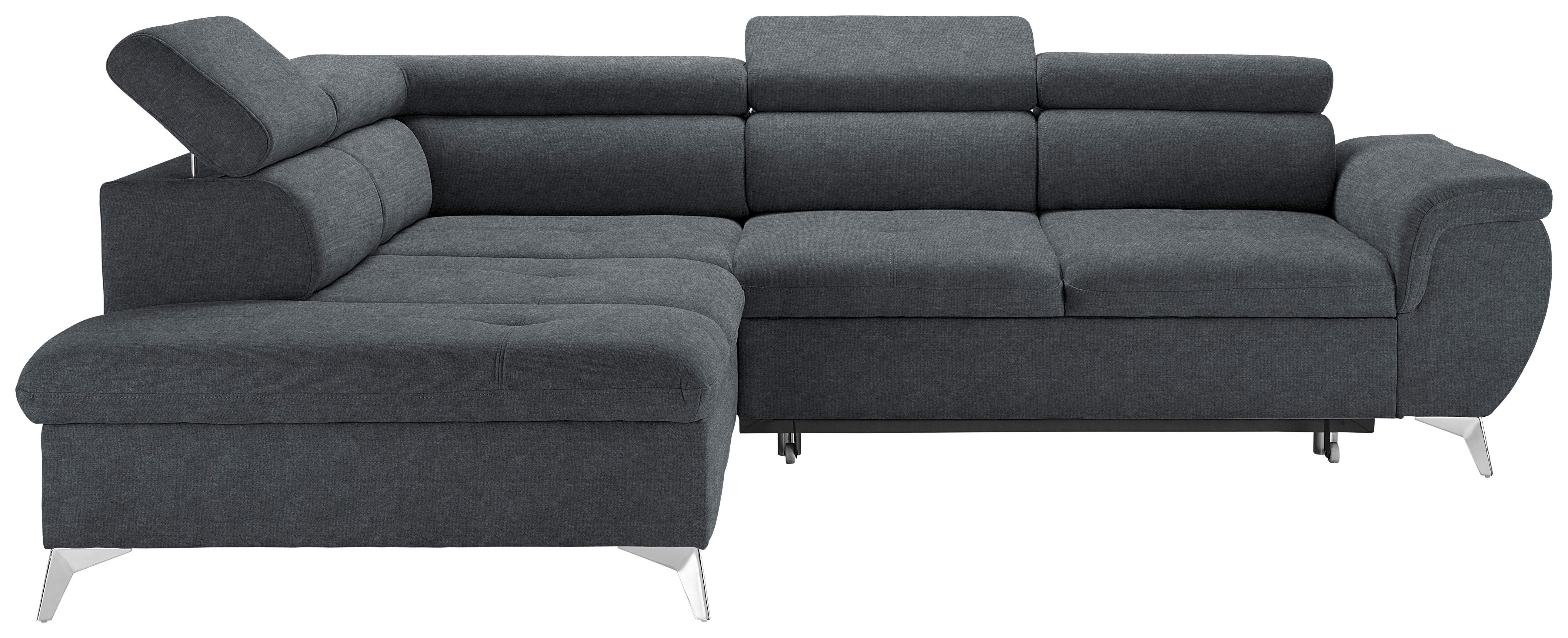 Ecksofa Anthrazit mit Bettfunktion - Türkis/Anthrazit, Konventionell, Textil/Metall (222-271/80-101/113cm) - Mömax