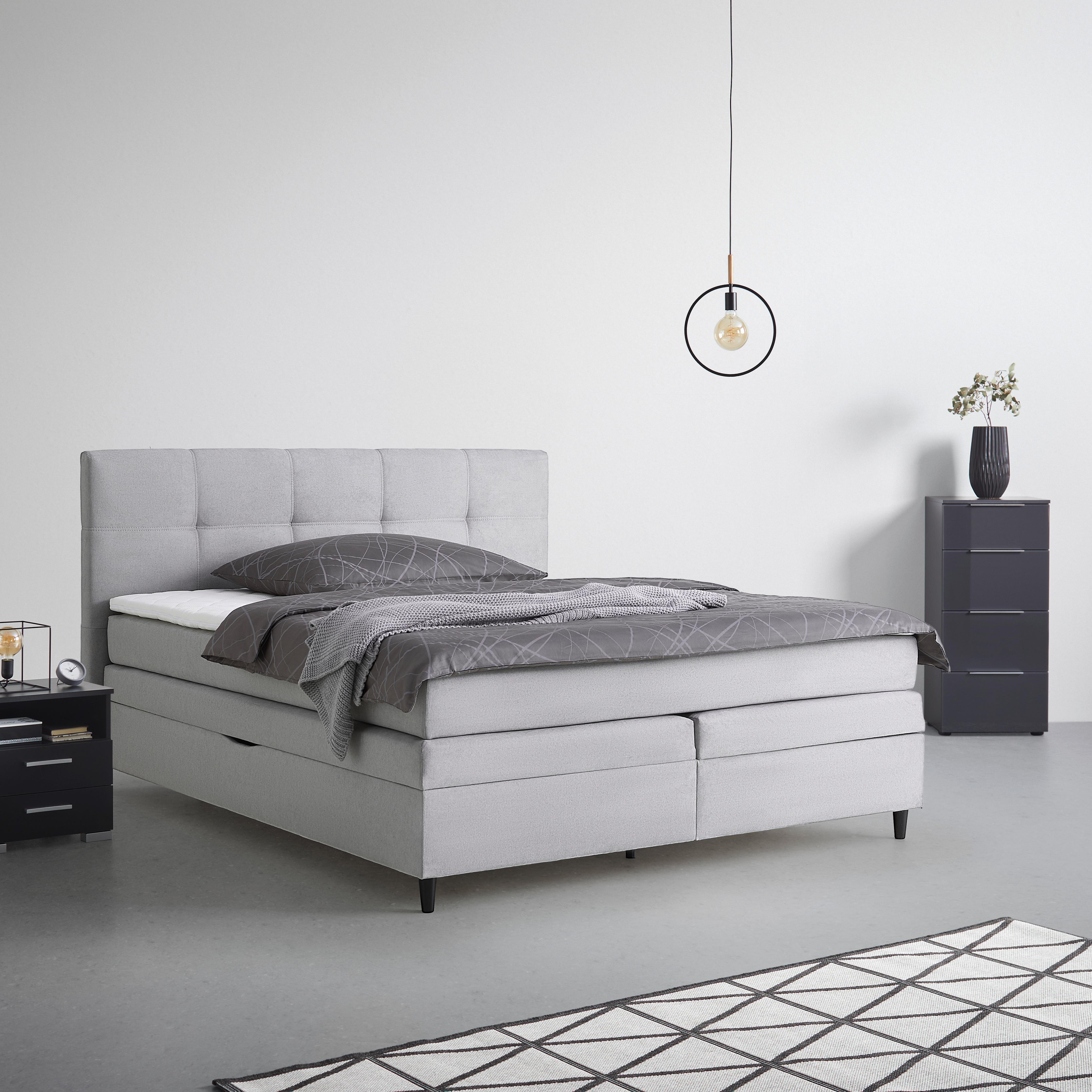 PAT BOXSPRING MIAMI - gri, Konventionell, textil/material pe bază de lemn (160/200cm) - Modern Living