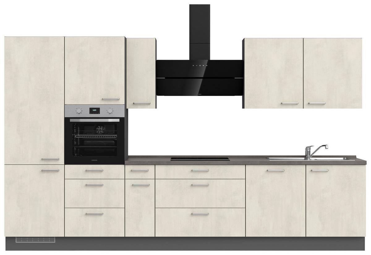 Küchenblock Riva High m. Geräten Weiß - Schieferfarben/Edelstahlfarben, MODERN, Holzwerkstoff/Metall (360cm) - Nobilia