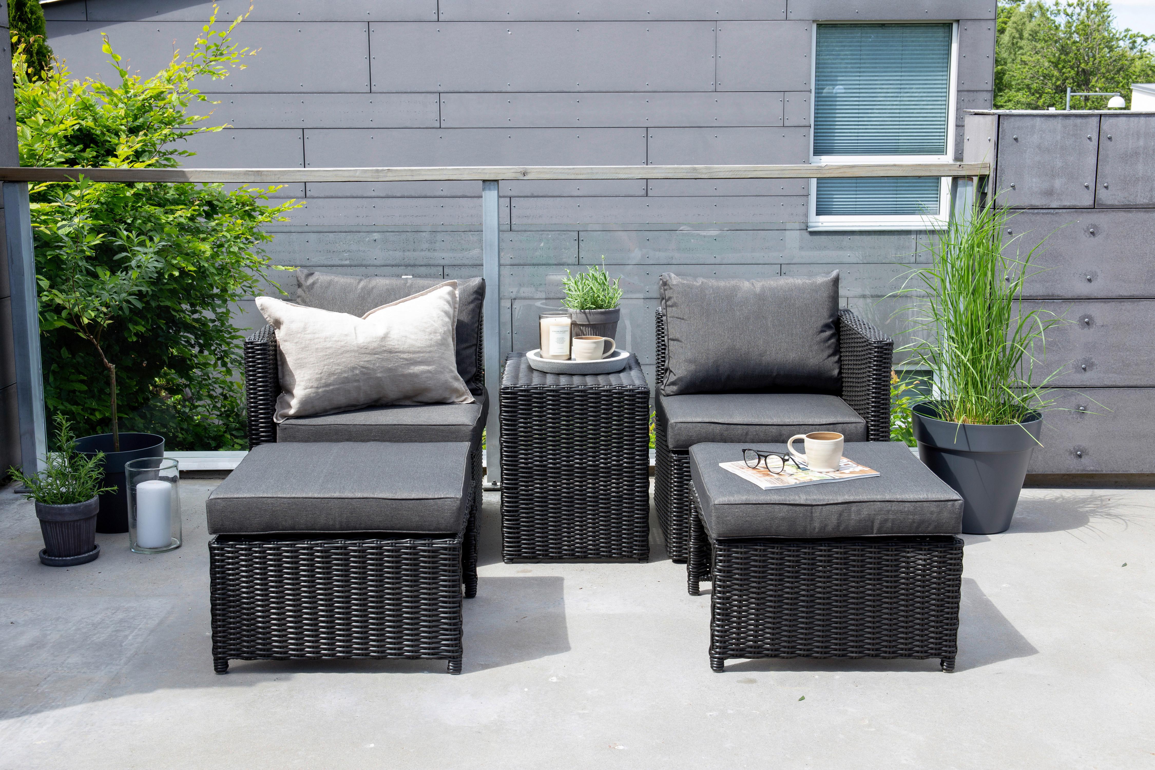 GARTENSET QUAD - Schwarz/Grau, KONVENTIONELL, Kunststoff/Metall - Gardenson