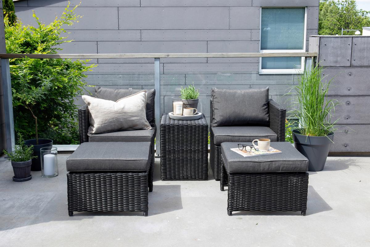 GARTENSET QUAD - Schwarz/Grau, KONVENTIONELL, Kunststoff/Metall - Gardenson