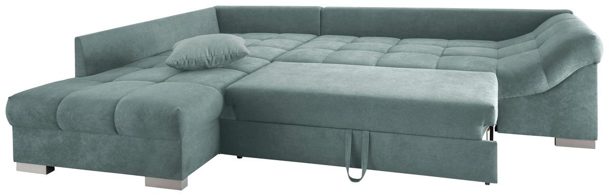 Wohnlandschaft Alvito Mintgrün Nylon/Mikrofaser - Silberfarben/Mintgrün, Design, Holz/Textil (202/298cm) - MID.YOU