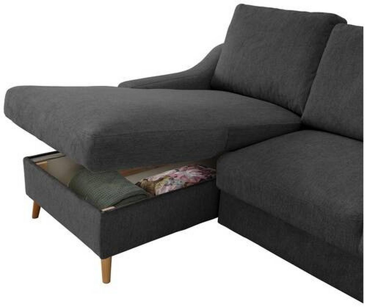 Wohnlandschaft Valentina Schwarz Mikrofaser - Blau/Schwarz, Design, Holz/Textil (150/228cm) - MID.YOU