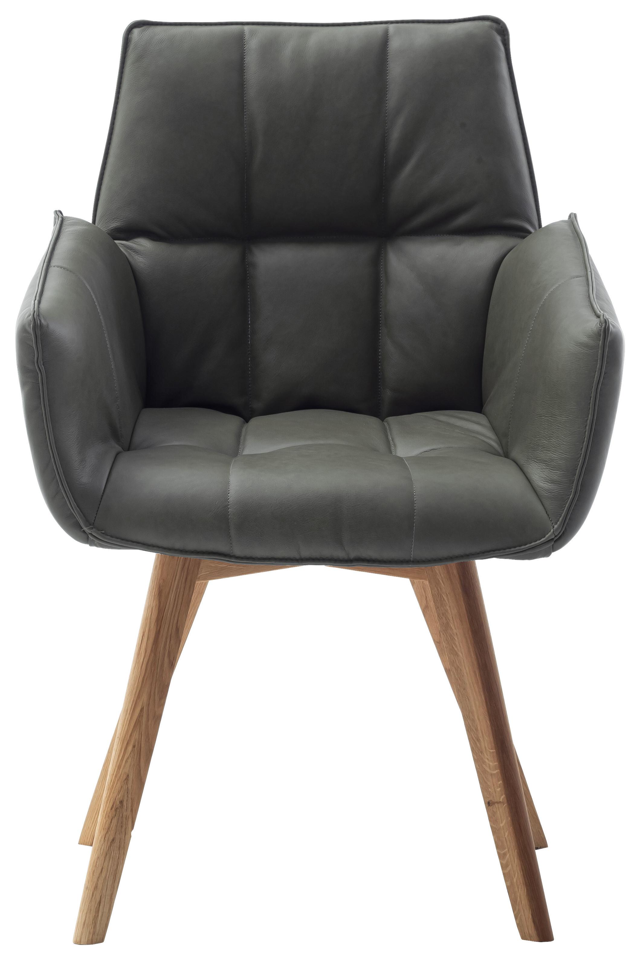 KRZESŁO Z PODŁOKIETNIKAMI CORK - antracytowy/dąb dziki, Konventionell, skóra/drewno (61/87/63cm) - Linea Natura
